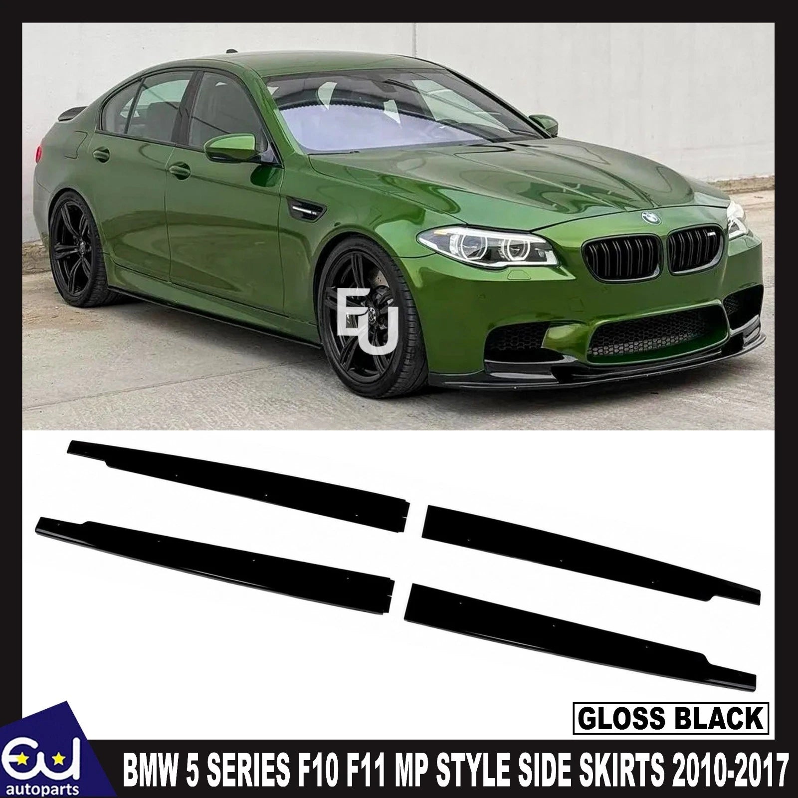 FOR BMW 5 SERIES F10 F11 MP STYLE SIDE SKIRTS EXTENSION BLADES GLOSS BLACK 10-17