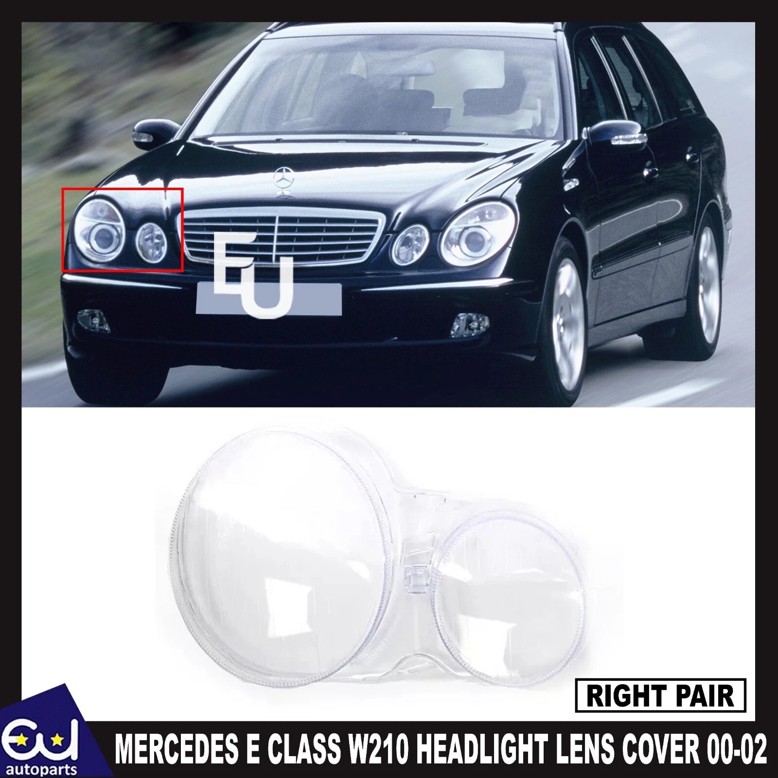 FOR MERCEDES E CLASS W210 2000-2002 RIGHT DRIVER SIDE FRONT HEADLIGHT LENS COVER