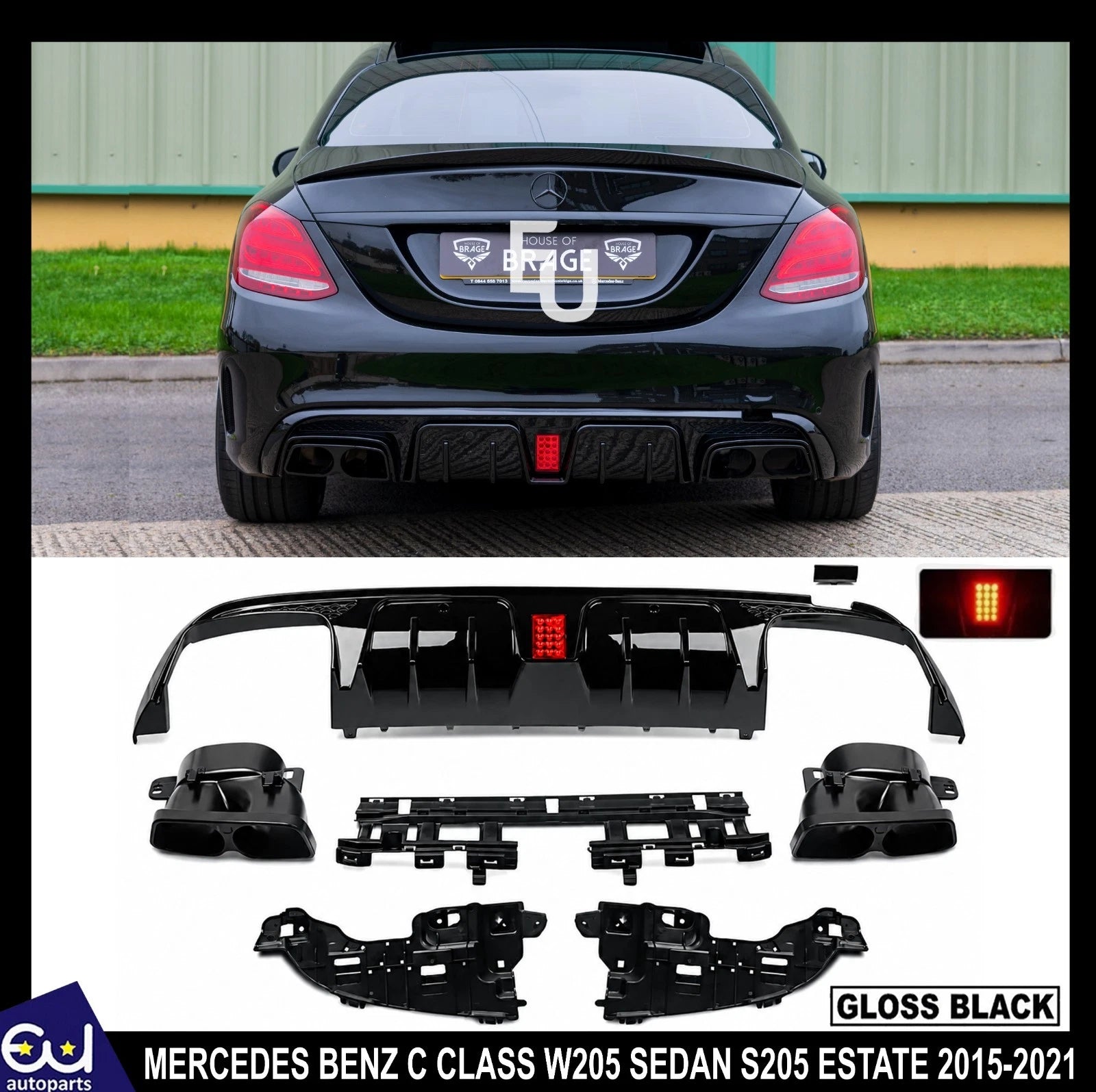 FOR MERCEDES BENZ C CLASS W205 AMG C63 REAR BUMPER DIFFUSER AMG F1 LIGTH STYLE