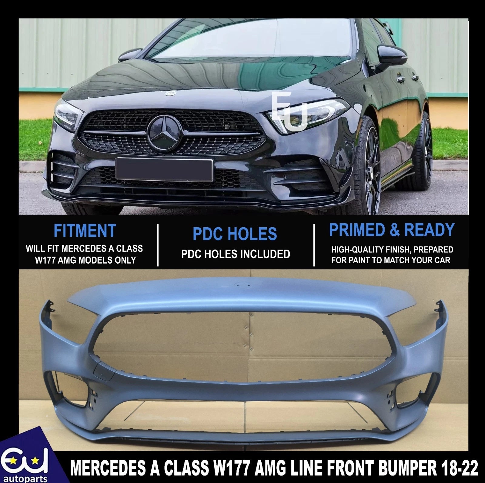 FOR MERCEDES A CLASS FRONT BUMPER AMG LINE W177 WITH PARKING SENSOR 2018-2022