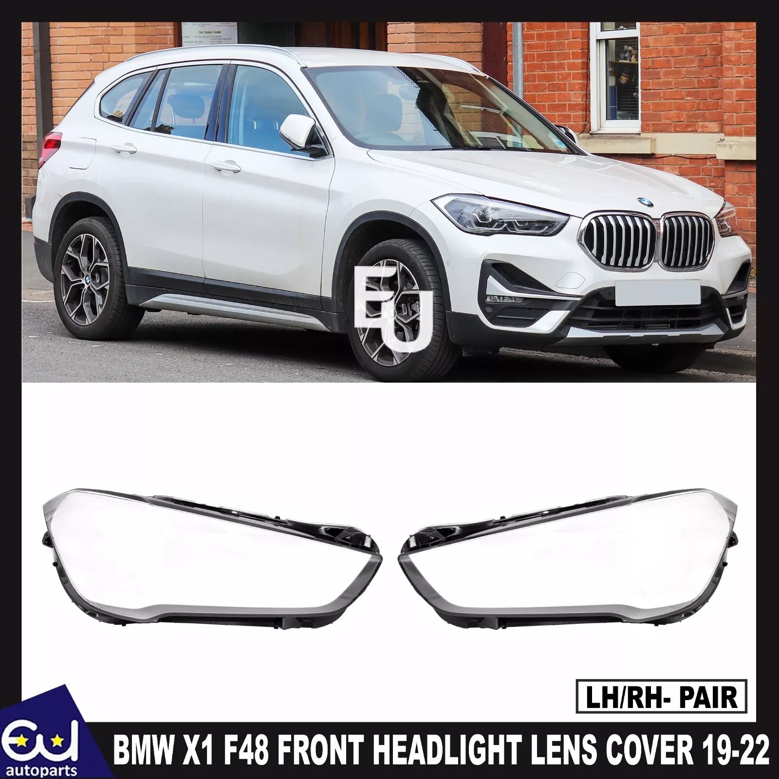 LEFT RIGHT PAIR FRONT HEADLIGHT LENS COVER REPLACEMENT FOR BMW X1 F48 2019-2022