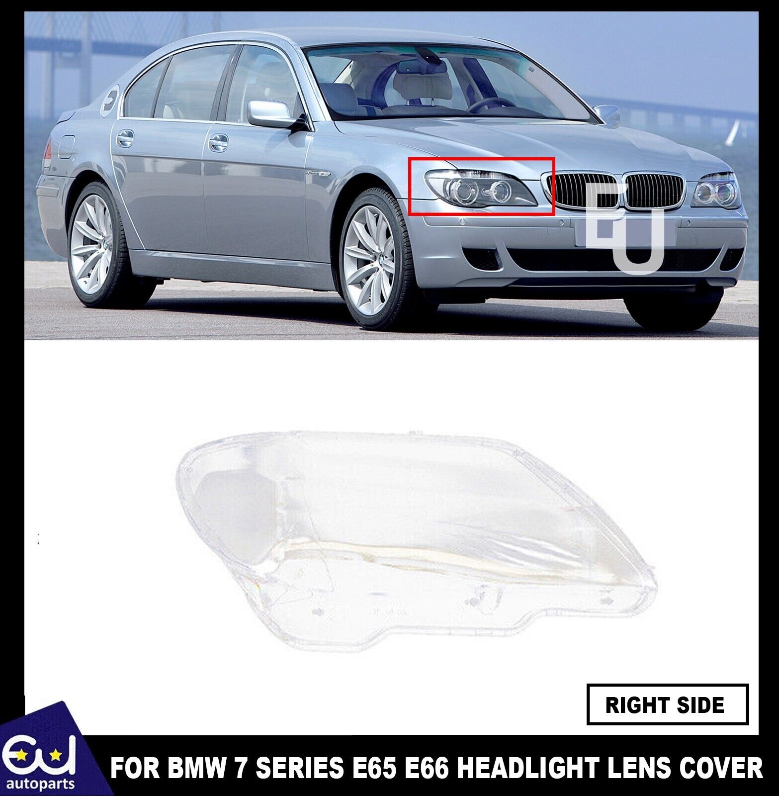 FRONT RIGHT SIDE HEADLIGHT LENS COVER HEADLAMP FOR BMW 7 SERIES E65 E66 05-2008