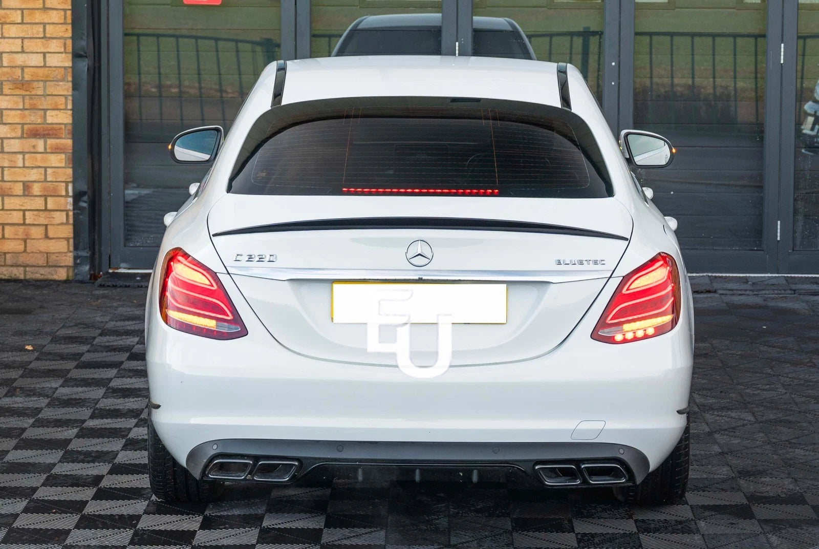 REAR DIFFUSER TAIL PIPE NON AMG FOR MERCEDES C-CLASS W205 C63 LOOK GLOSS BLACK