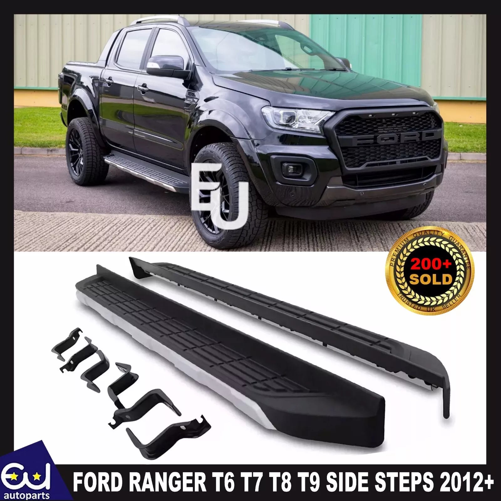 RUNNING BOARD ALUMINIUM SIDE STEPS FOOT RAILS FOR FORD RANGER T6 T7 T8 T9 2012+