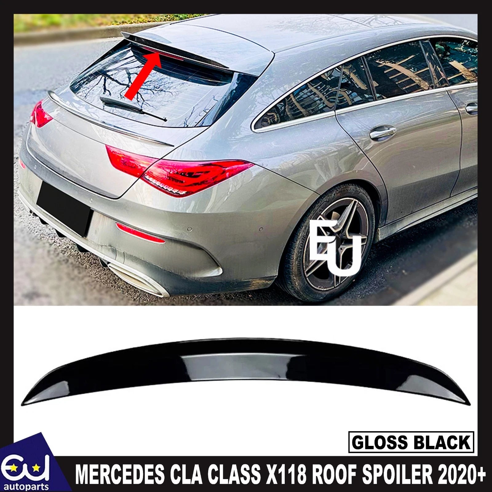 REAR ROOF SPOILER LIP FOR MERCEDES CLA CLASS X118 SHOOTING BRAKE GLOSS BLACK 20+