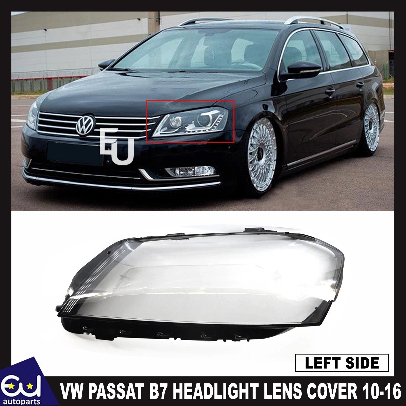 FRONT LEFT PASSENGER CLEAR HEADLIGHT LENS SHELL LAMPSHADE FOR VW PASSAT B7 10-16
