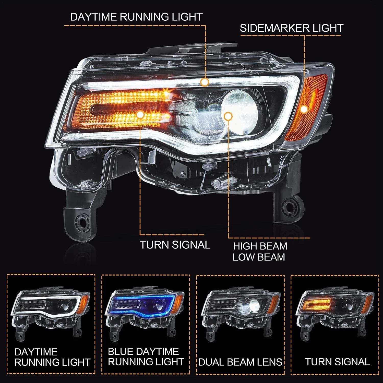 FOR JEEP GRAND CHEROKEE PROJECTOR FULL LED HEADLIGHTS LAMP DRL STARTUP 2014-2022