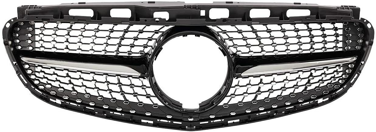 GLOSS BLACK CHROME DIAMOND GRILL GRILLE FOR MERCEDES E CLASS W212 2013-2016 AMG