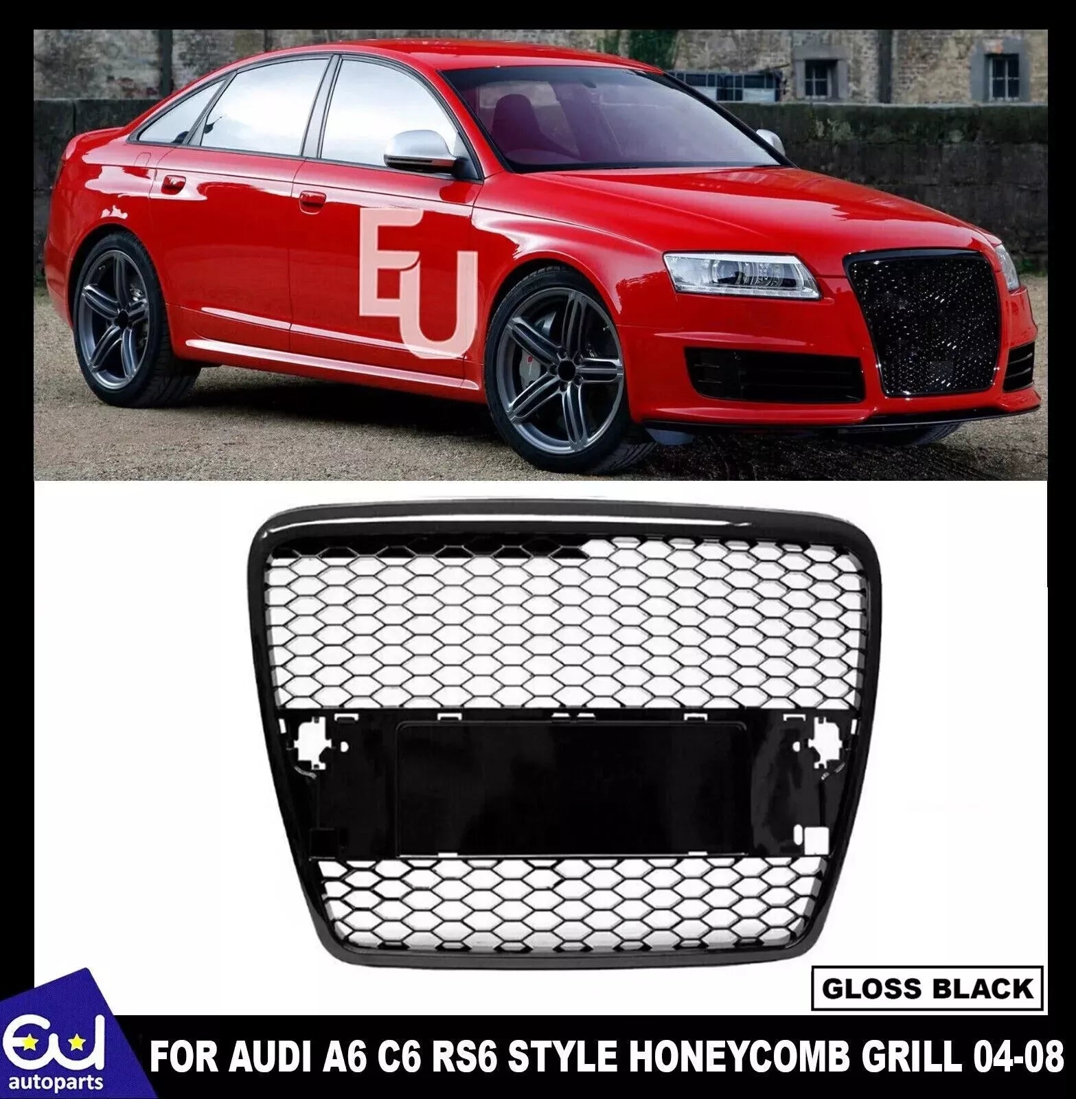 RS6 STYLE HONEYCOMB SPORT BADGELESS BLACK GRILL GRILLE FOR AUDI A6 C6 4F 04-11