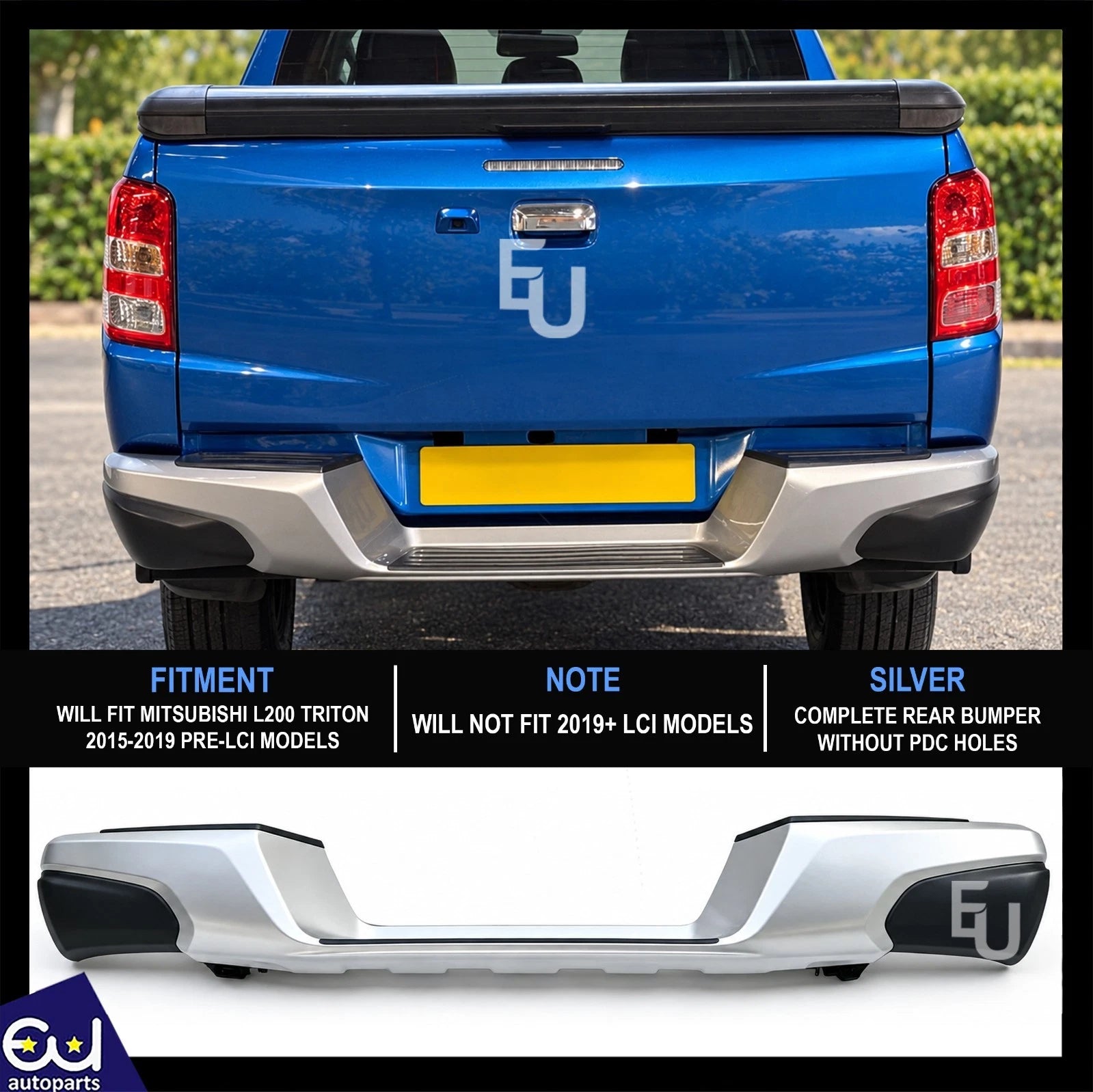 FOR MITSUBISHI L200 TRITON SERIES 5 SILVER REAR BUMPER STEP 2015-2019 PRE-LCI