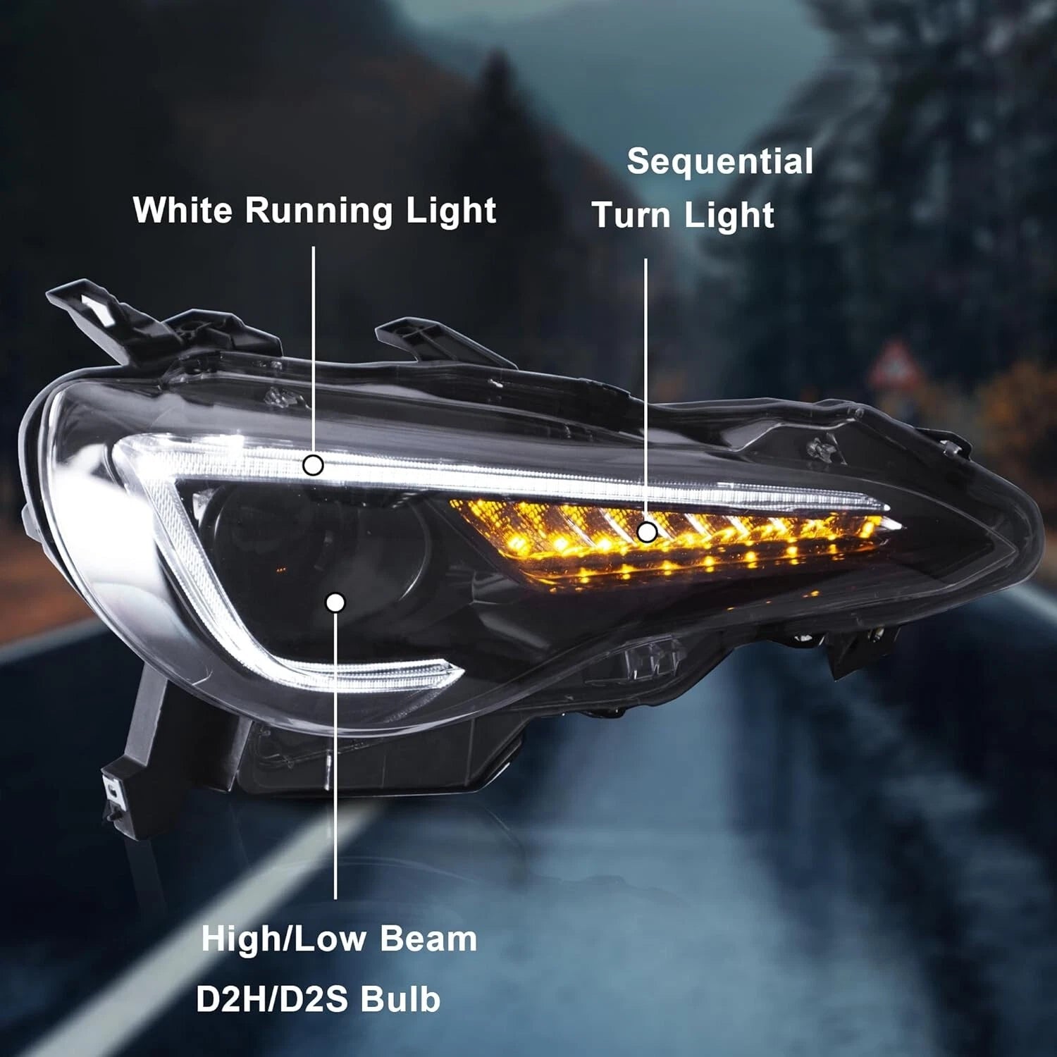 VLAND HEAD LIGHTS LAMP FOR TOYOTA GT86 SUBARU BRZ LED SEQUENTIAL INDICATOR RHD