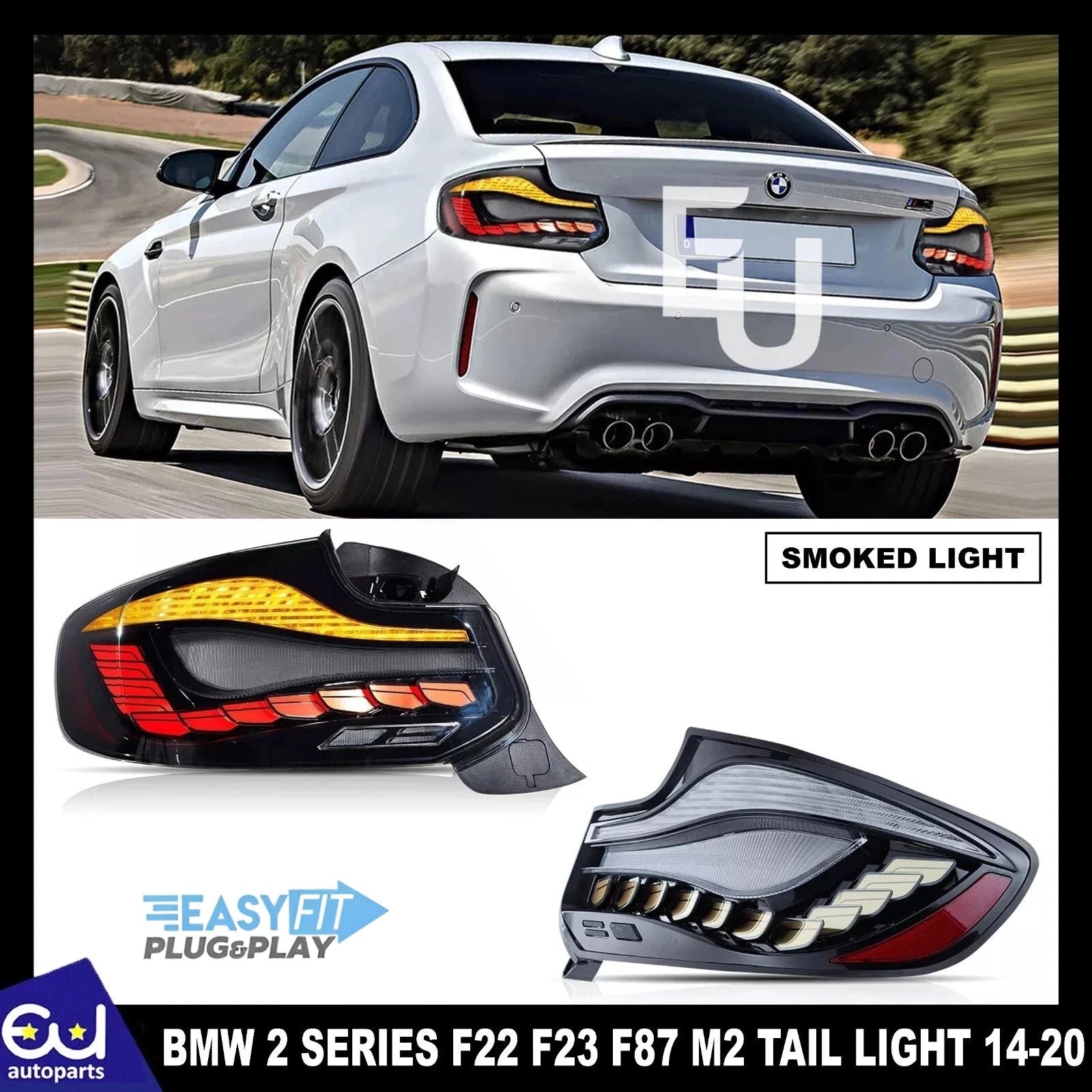 SMOKED OLED TAIL LIGHTS LAMP FOR BMW 2 SERIES 14-20 F22 F23 F87 M2 W/ANIMATION