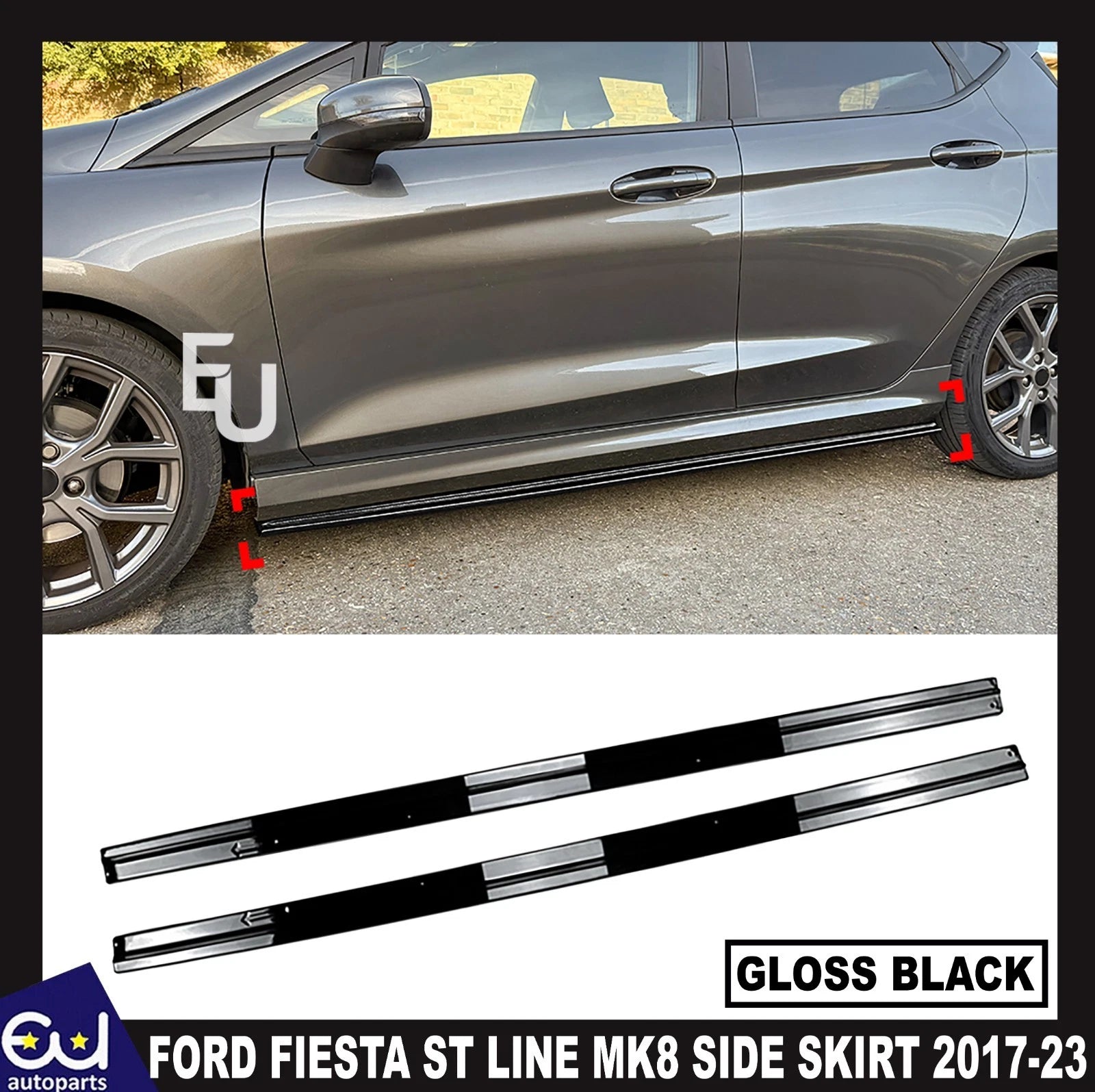 FOR FORD FIESTA ST LINE MK8 SIDE SKIRT EXTENSION BLADE LIP GLOSS BLACK 2017-23