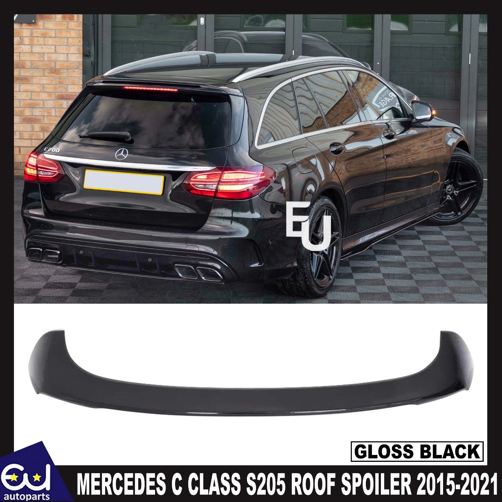 REAR ROOF SPOILER LIP WING FOR MERCEDES C CLASS S205 ESTATE 15-21 GLOSS BLACK