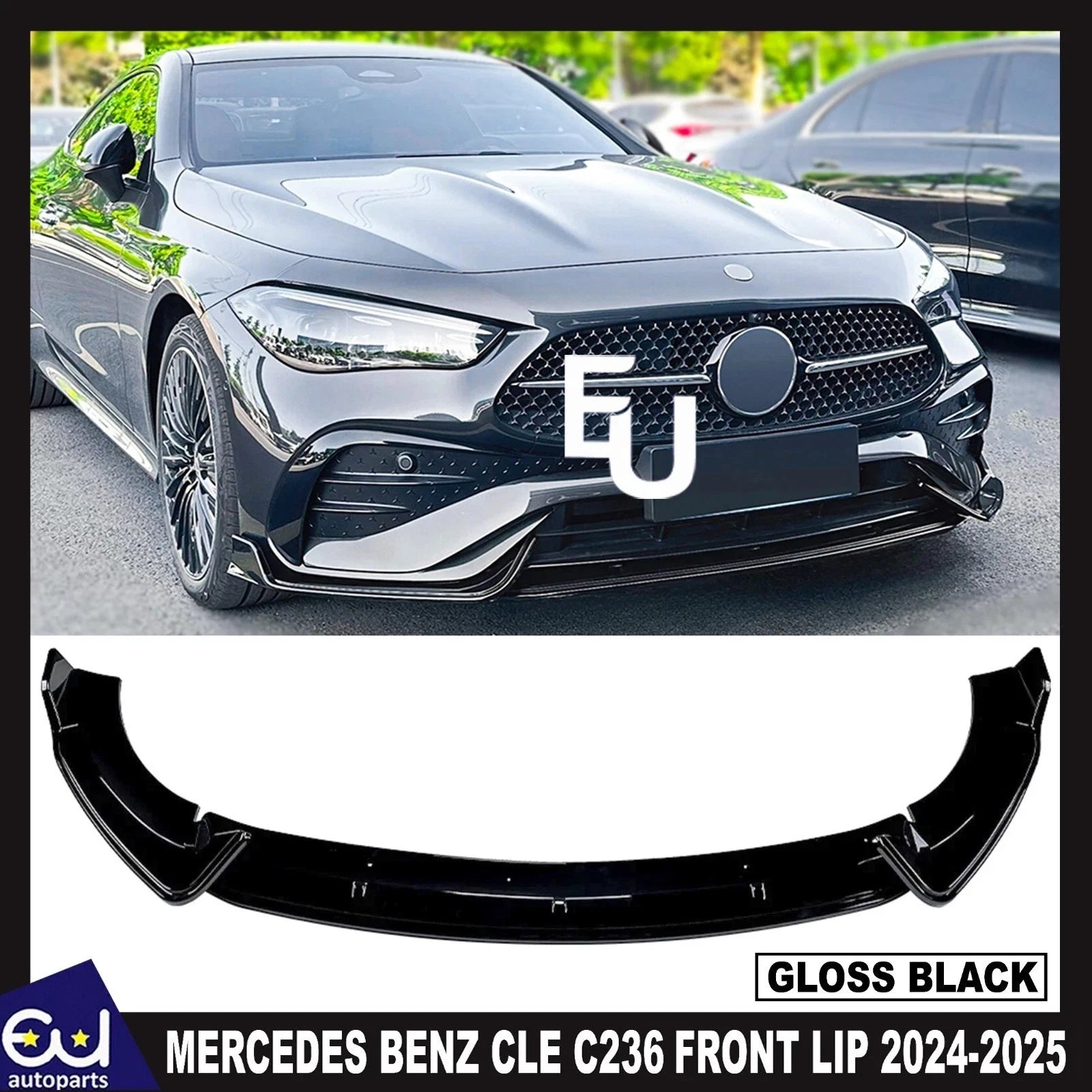 FOR BENZ CLE C236 3X FRONT BUMPER SPOILER LIP SPLITTER KIT GLOSS BLACK 24-25