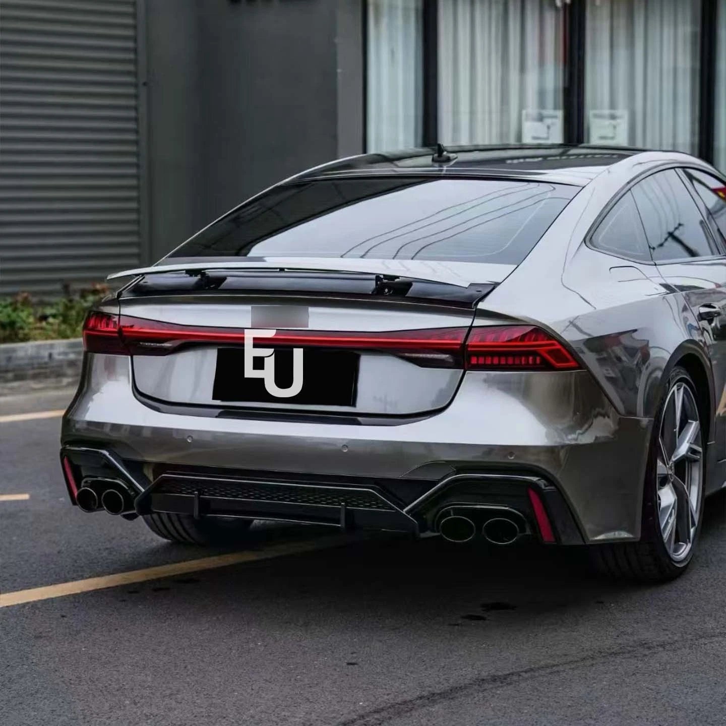 RS7 ABT STYLE REAR BUMPER DIFFUSER TAILPIPES BODY KIT BLACK FOR AUDI A7 4K8 18+