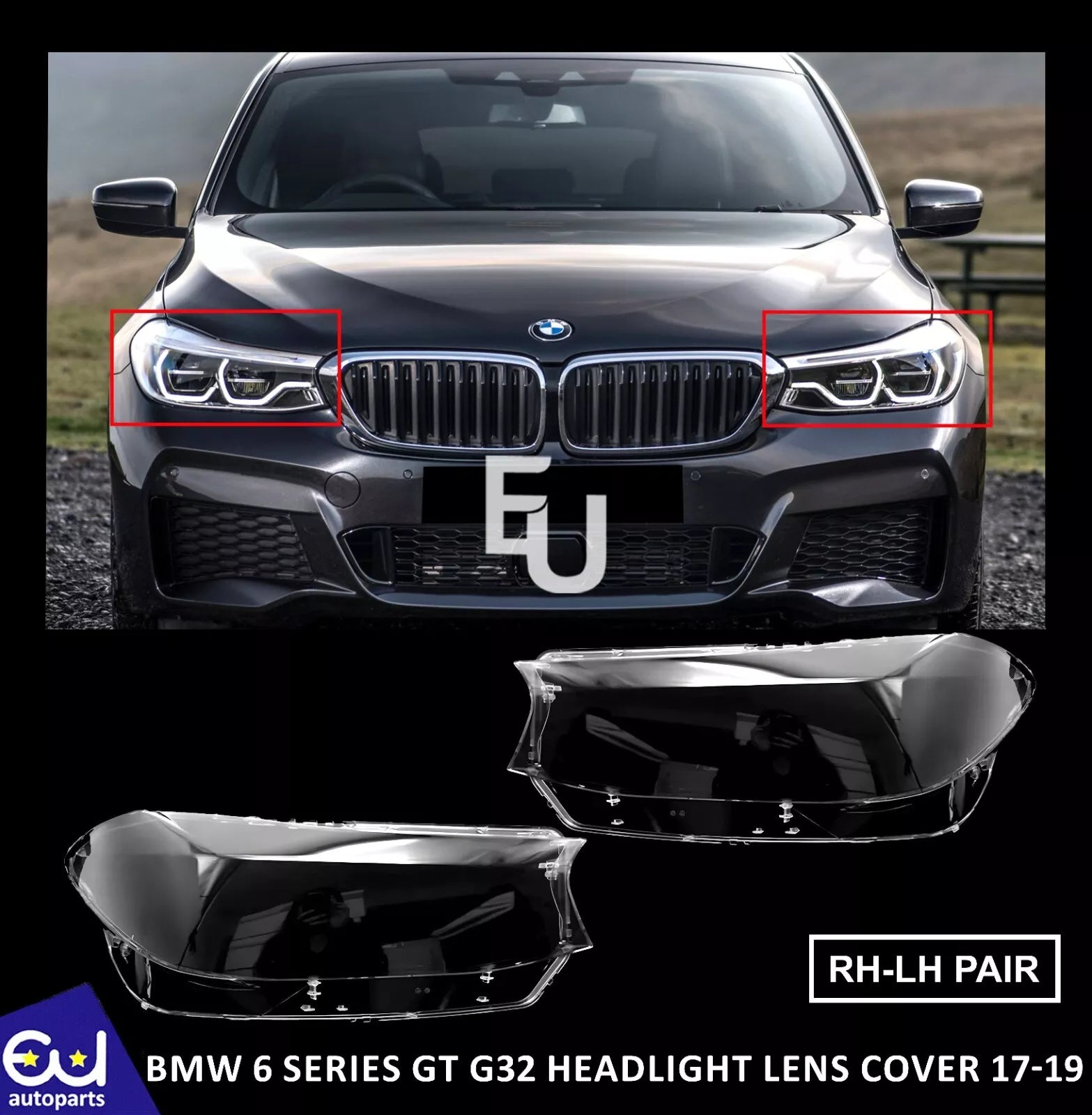 LEFT RIGHT HEADLIGHT HEADLAMP CLEAR LENS COVER FOR BMW 6 SERIES GT G32 2017-2019