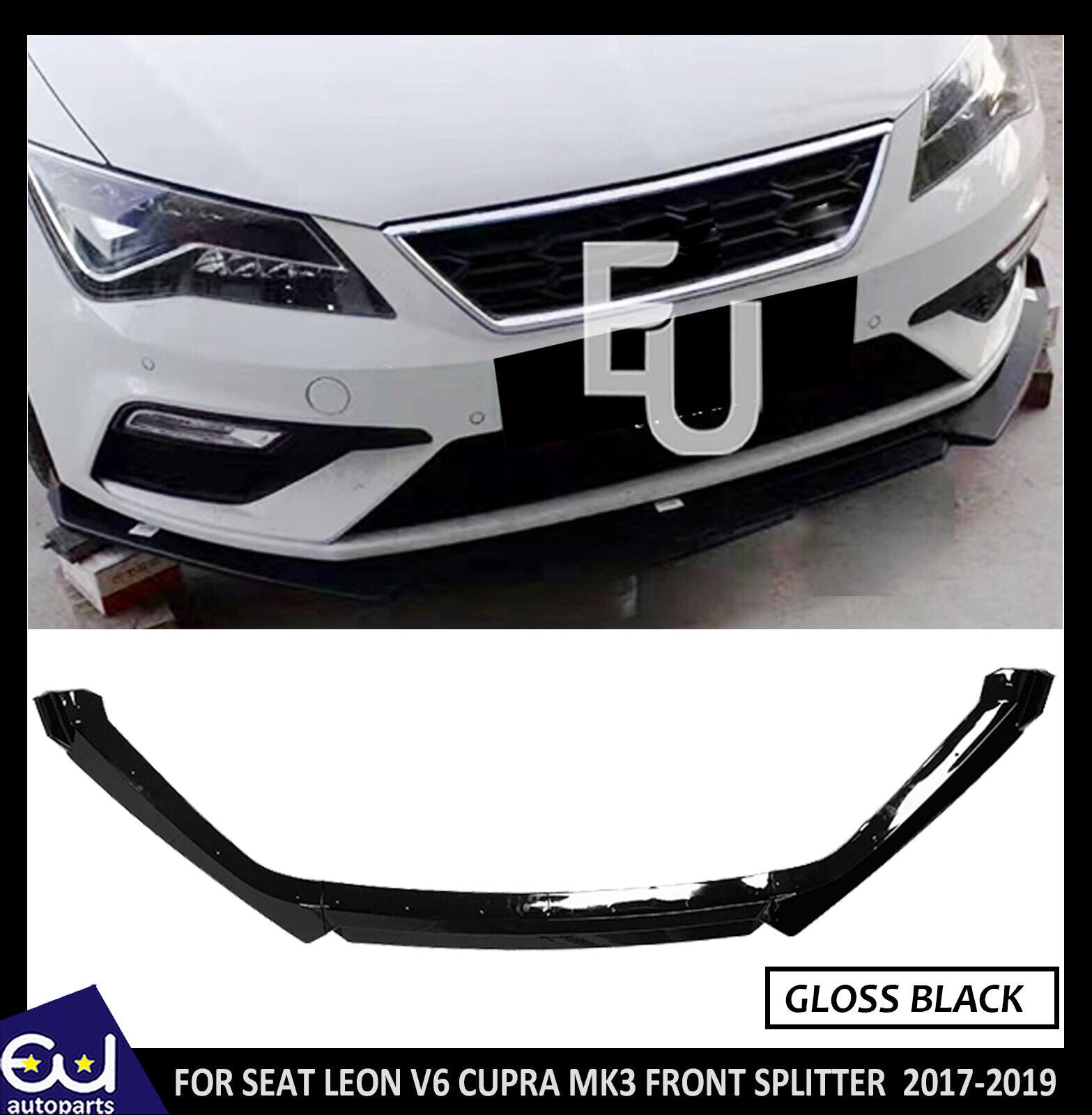 FOR SEAT LEON V6 CUPRA MK3 FRONT SPLITTER LIP FACELIFT GLOSS BLACK 2017-2019