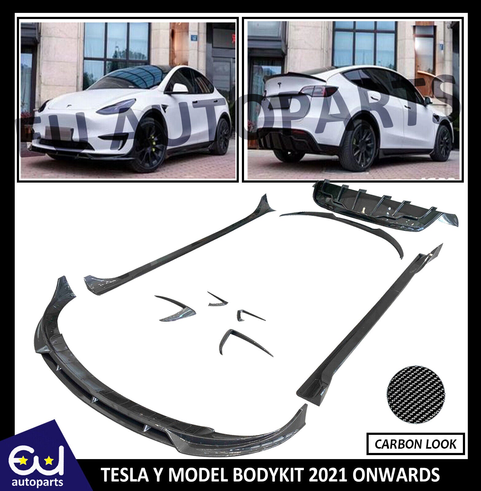 FOR TESLA MODEL Y BODYKIT BODY KIT FRONT LIP SPLITTER DIFFUSER SKIRT CARBON LOOK