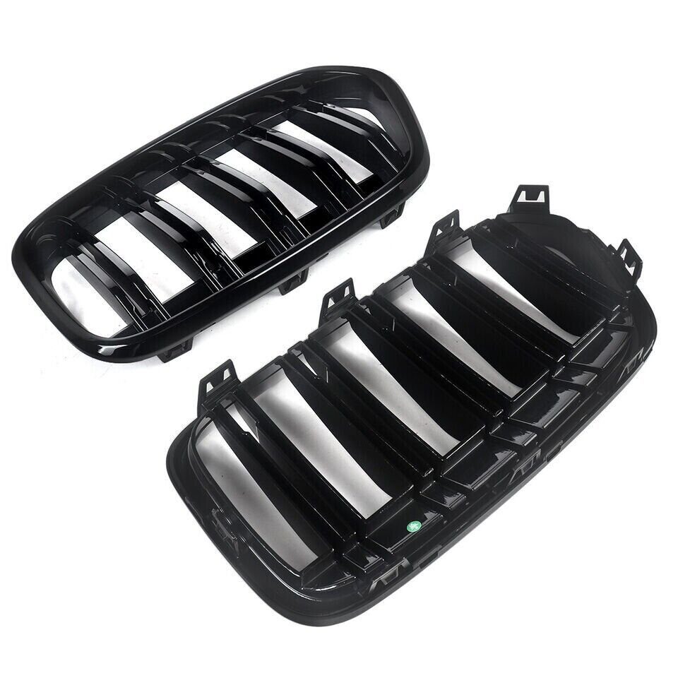 FOR BMW X2 SERIES F39 DOUBLE FRONT KIDNEY GRILLE GRILL GLOSS BLACK 2017-23