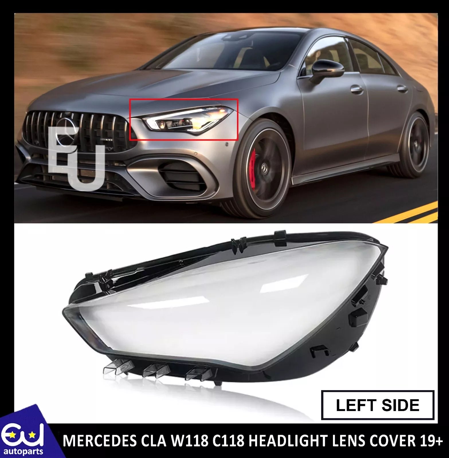 FOR MERCEDES CLA W118 C118 LEFT PASSENGER SIDE HEADLIGHT LENS HEADLAMP COVER 19+
