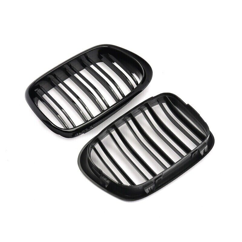 GLOSS BLACK TWIN SLATS FRONT KIDNEY GRILLE GRILL FOR BMW 5 SERIES E39 1995-2002