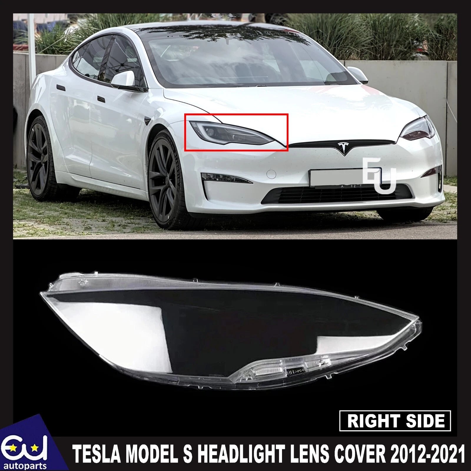 FOR TESLA MODEL S RIGHT DRIVER SIDE HEADLIGHT CLEAR LENS COVER REPLACEMENT 12-21