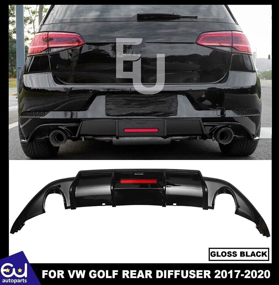 FOR VW GOLF GTD GTI TSI TDI MK7.5 REAR DIFFUSER GLOSS BLACK VALANCE LIP WITH LED