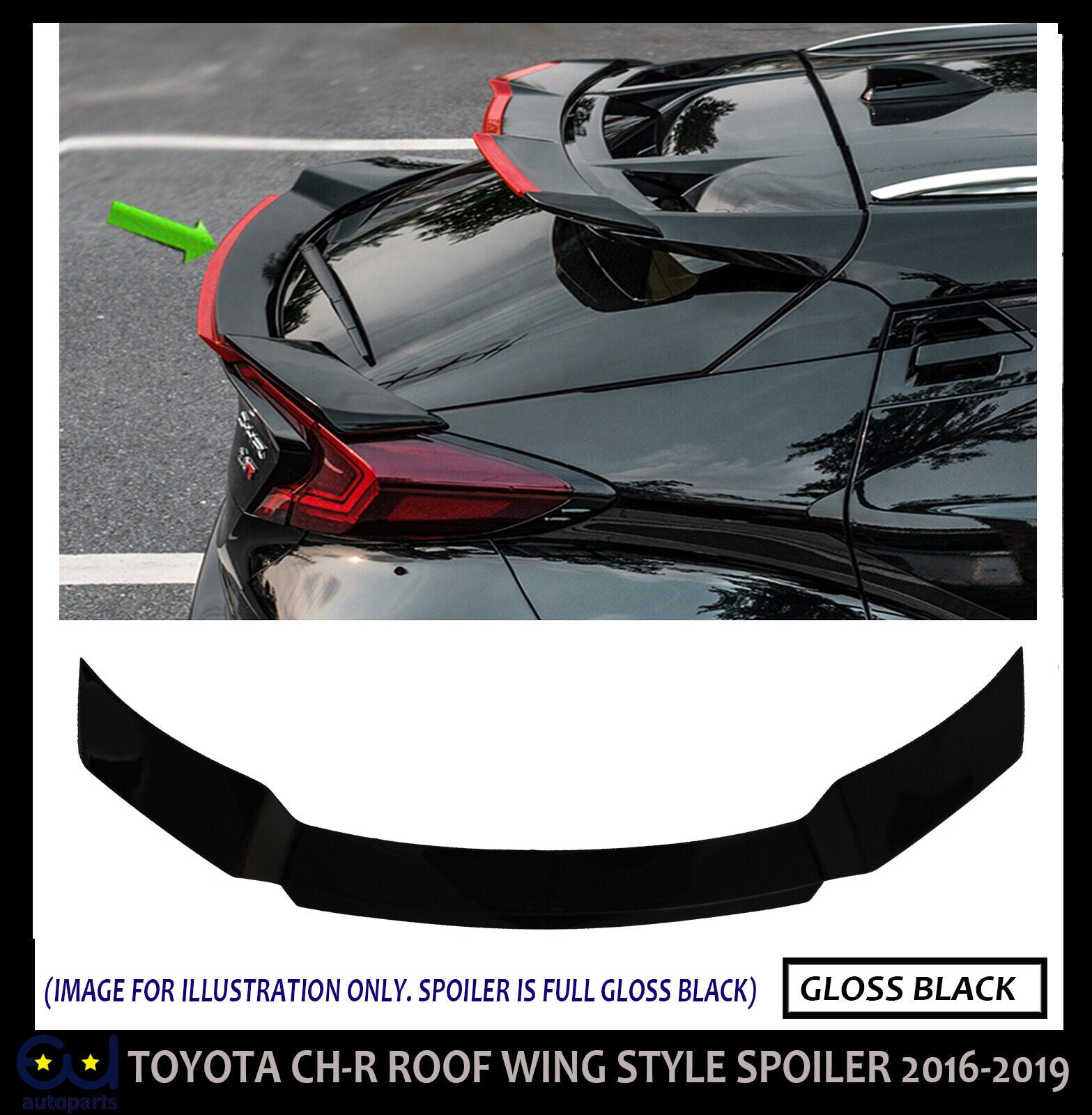 REAR BOOT SPOILER TRUNK WING TRIM FOR TOYOTA C-HR CHR 2016-2022 GLOSS BLACK