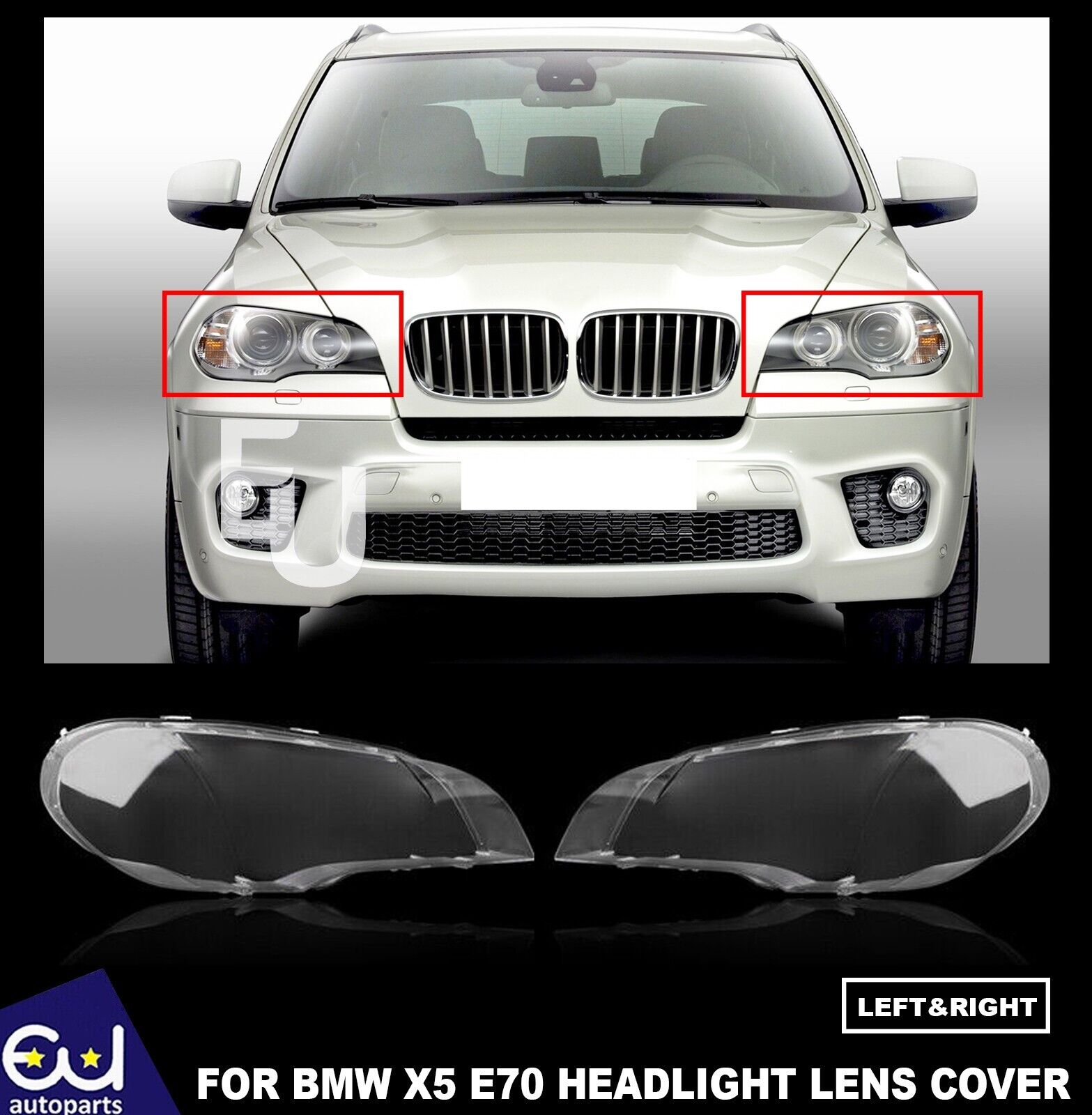 FOR BMW X5 E70 2007-2013 PAIR CAR HEADLIGHT LENS COVER HEADLAMP LEFT+RIGHT SIDES