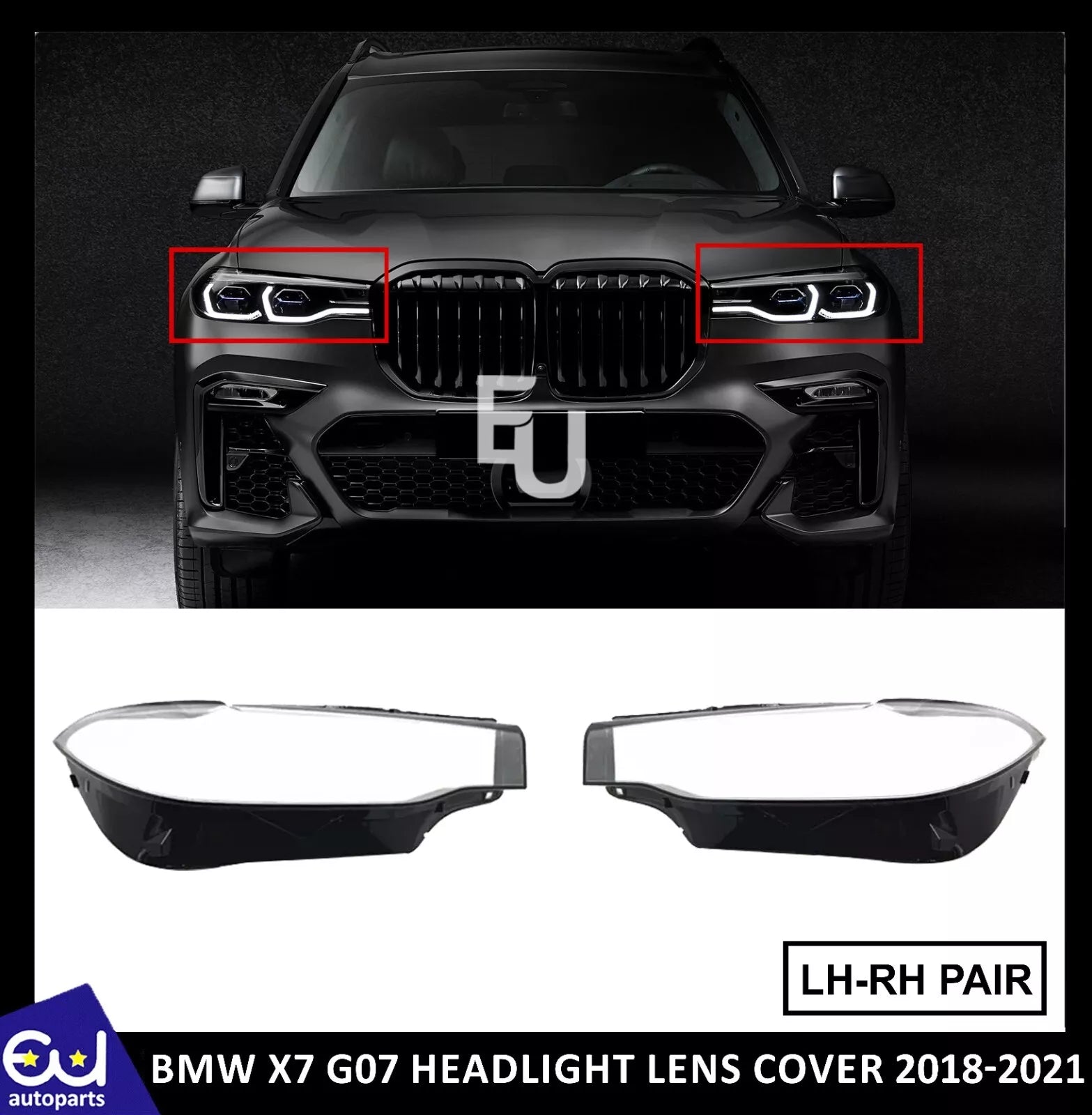 LEFT RIGHT PAIR HEADLIGHT HEADLAMP CLEAR LENS COVER FOR BMW X7 G07 2018-2021