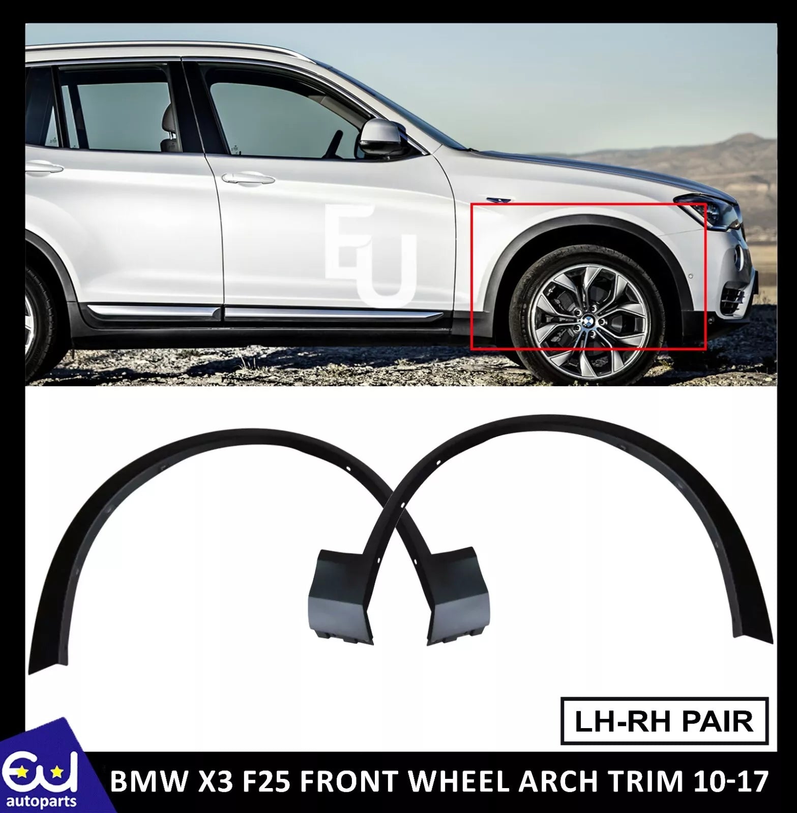 FOR BMW X3 F25 10-17 FRONT WHEEL ARCH TRIM EXTENSION BLACK LEFT RIGHT SIDE PAIR