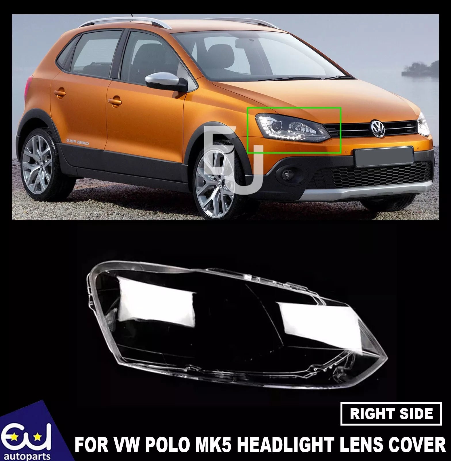 RIGHT DRIVER SIDE HEADLIGHT LENS COVER LAMP FOR VOLKSWAGEN POLO MK5 2010-2017