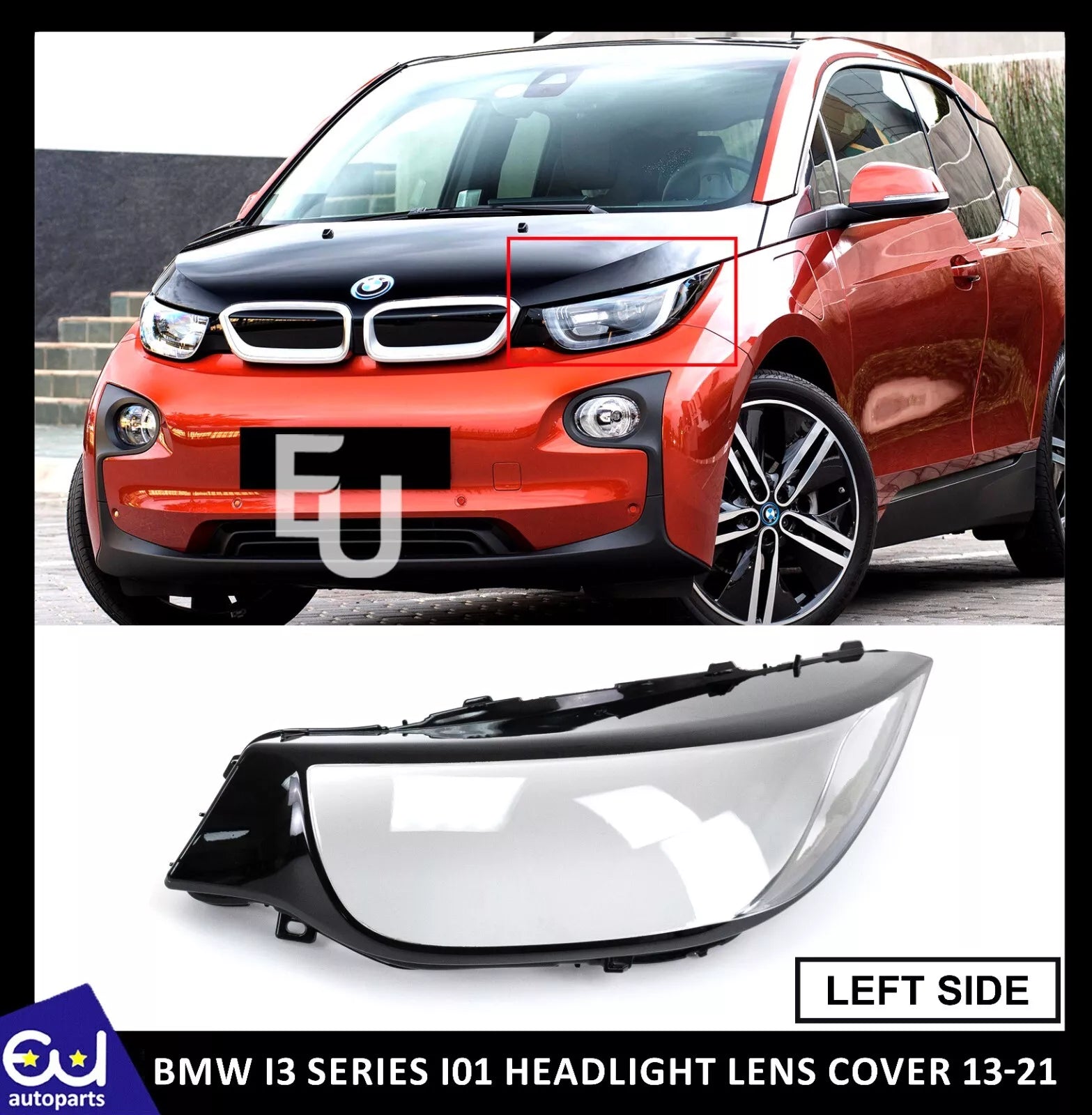 FOR BMW I3 SERIES I01 FRONT HEADLIGHT LENS COVER LEFT PASSENGER SIDE 2013-2021