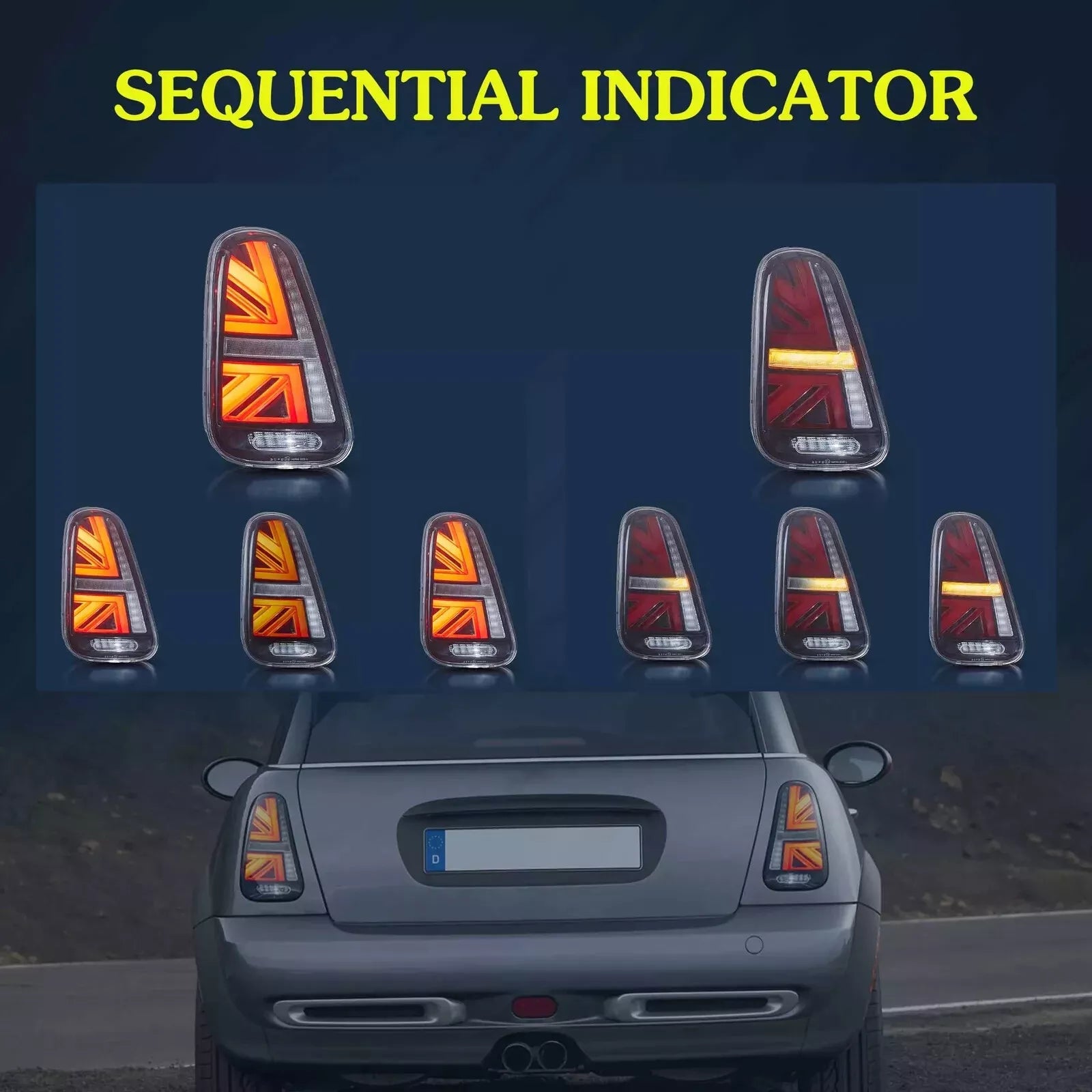 FOR MINI COOPER S R50 R52 R53 UNION JACK TAIL LIGHTS LAMP W/ANIMATION 2001-2006