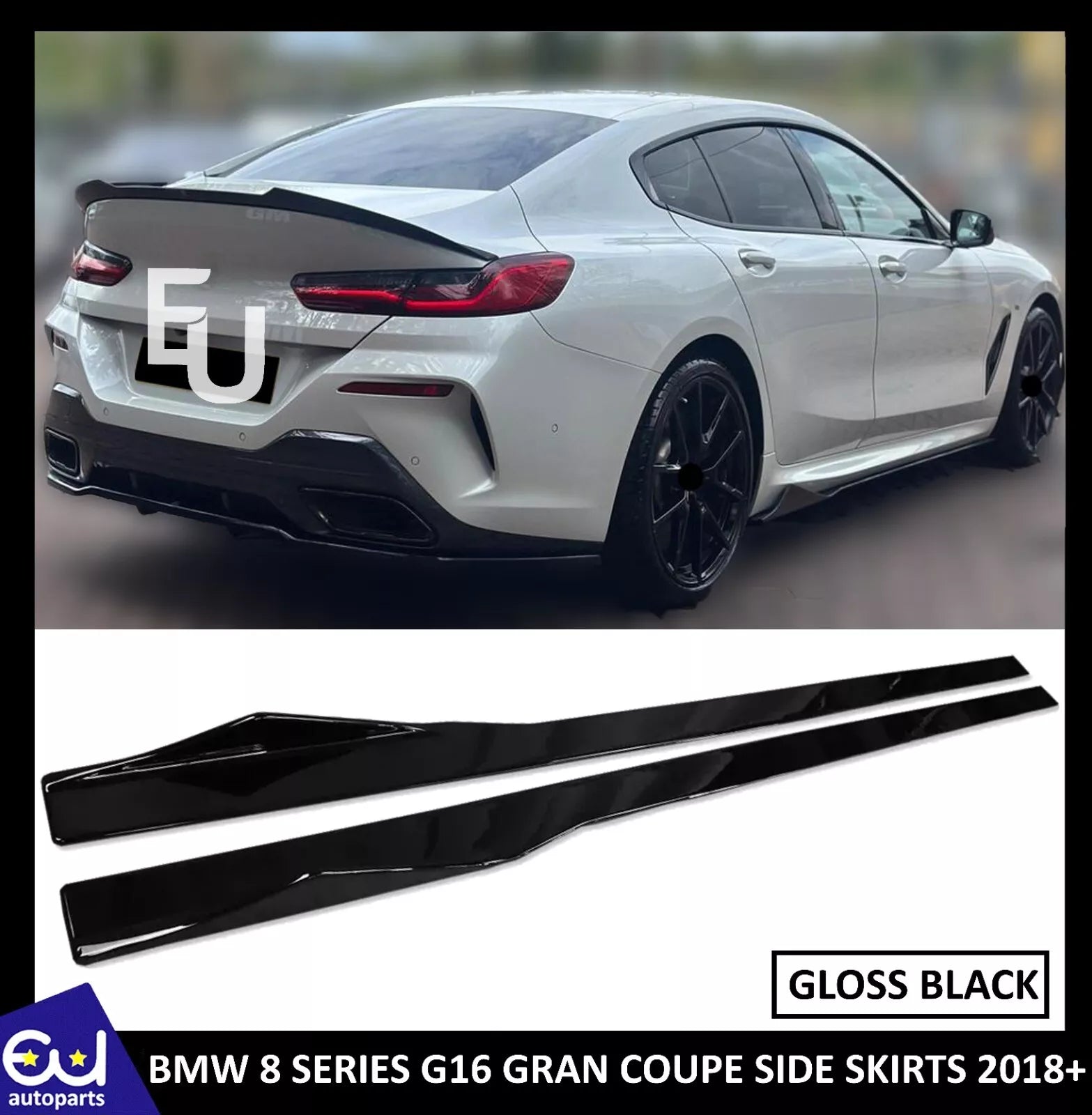 SIDE SKIRTS EXTENSION BLADES GLOSS BLACK FOR BMW 8 SERIES G16 GRAN COUPE 2018+