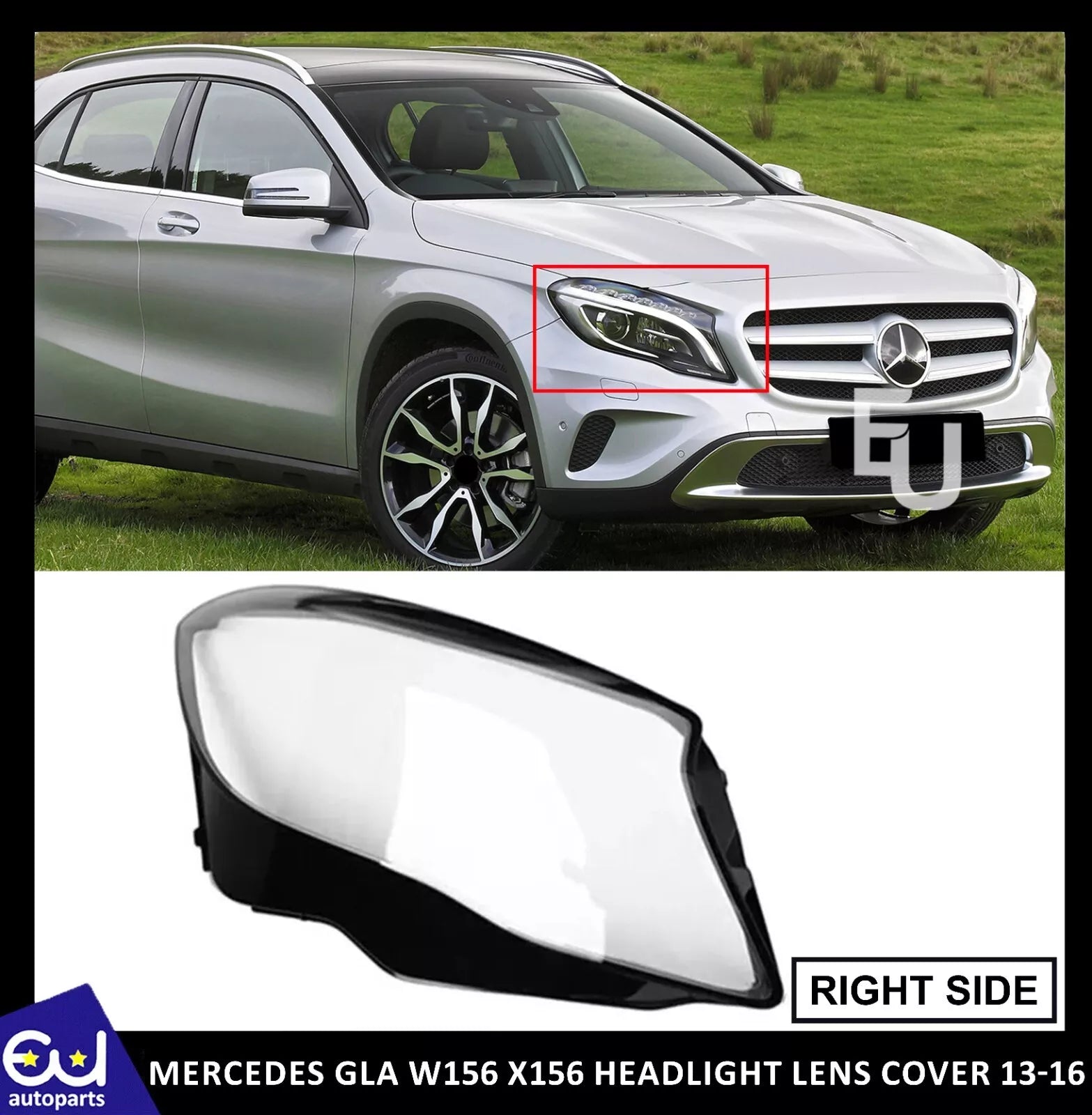 FOR MERCEDES GLA W156 X156 FRONT HEADLIGHT LENS COVERS RIGHT DRIVER SIDE 13-16