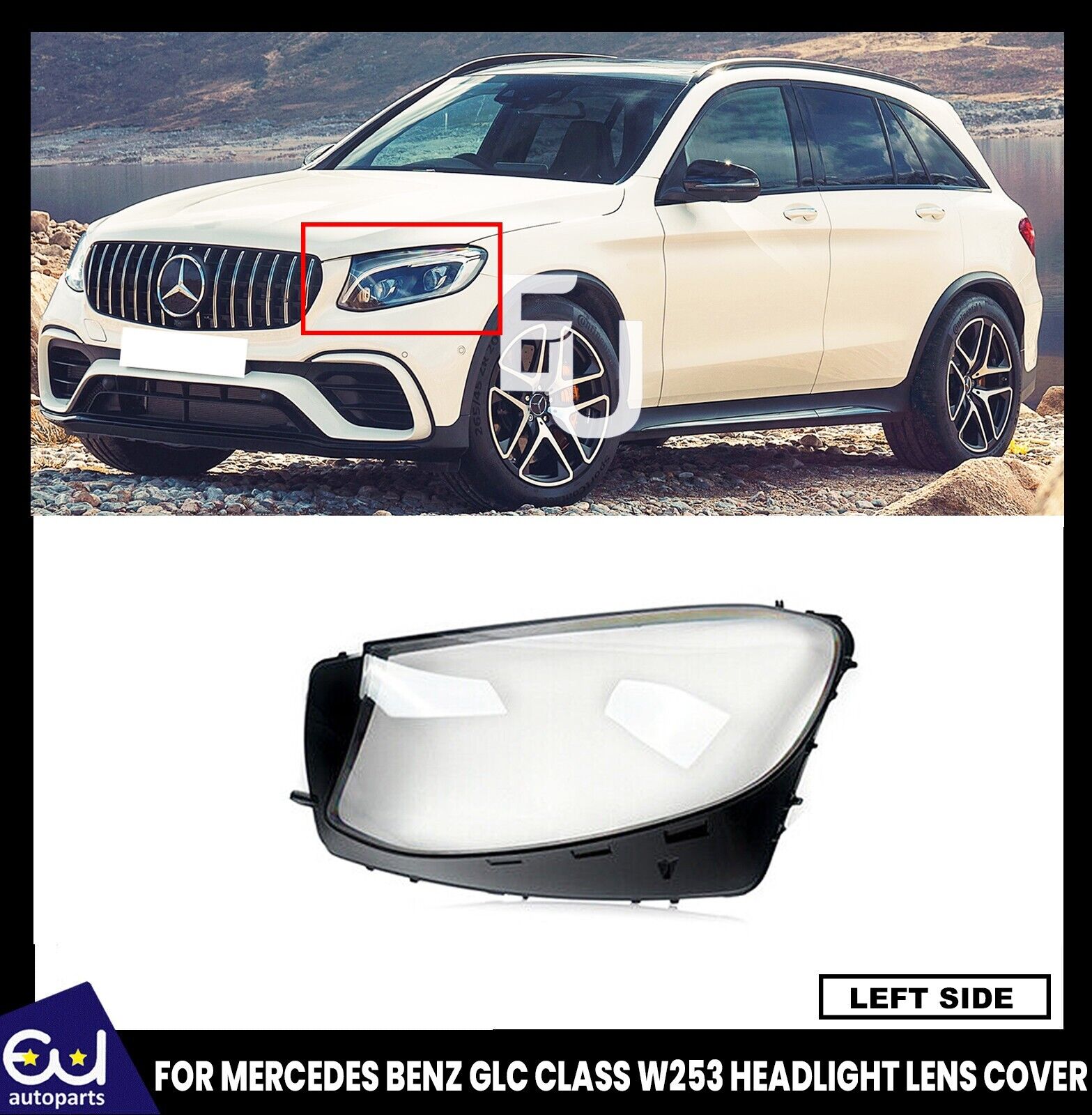 FOR MERCEDES BENZ GLC X253/C253 2015-2019 HEADLIGHT GLASS LENS COVER CLEAR LEFT