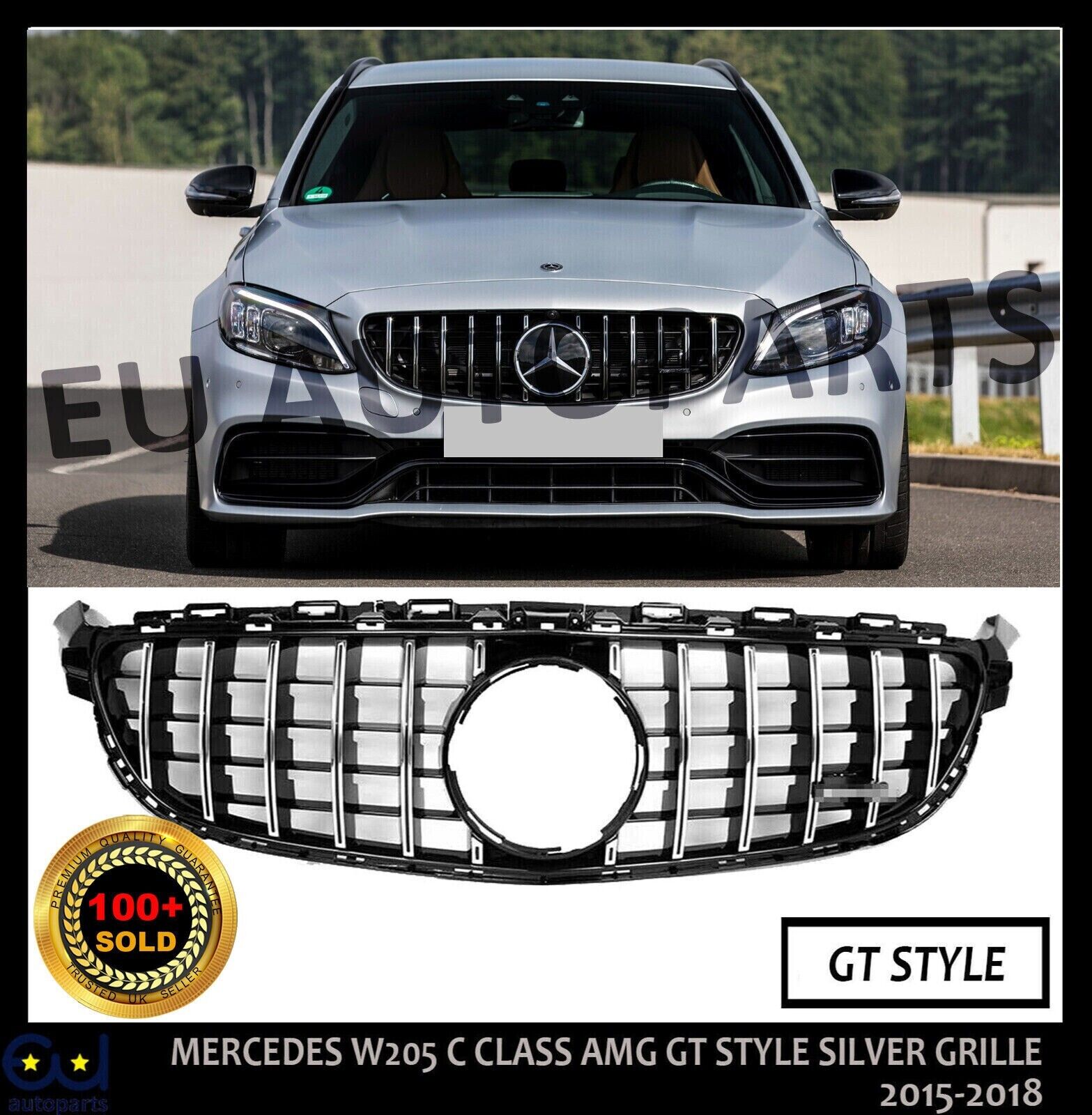 FOR MERCEDES W205 C205 C CLASS FRONT GRILLE GT GTR STYLE BLACK CHROME GRILL