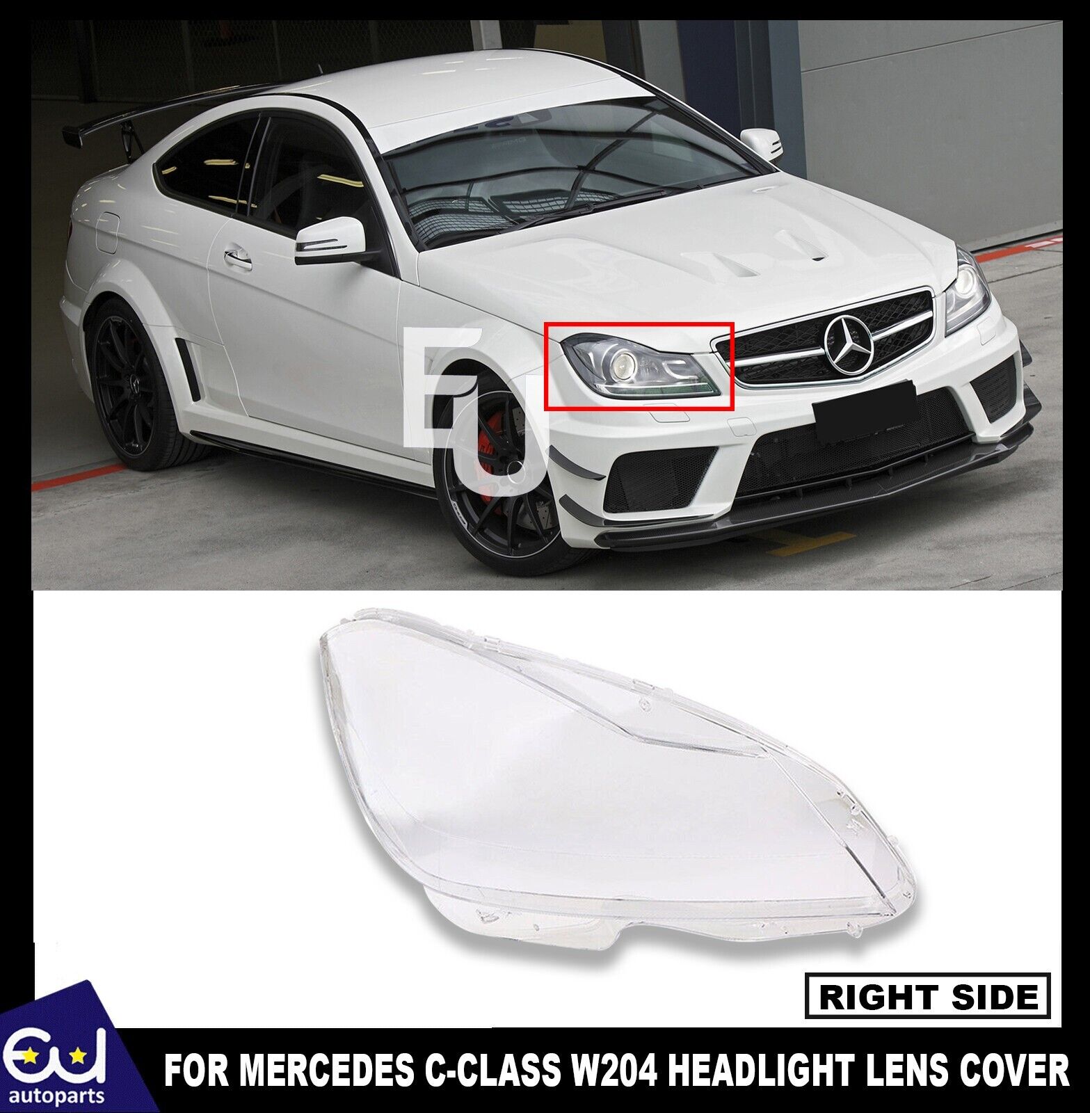 RIGHT DRIVER SIDE HEADLIGHT LENS COVER FOR MERCEDES BENZ C CLASS W204 11-15 UK