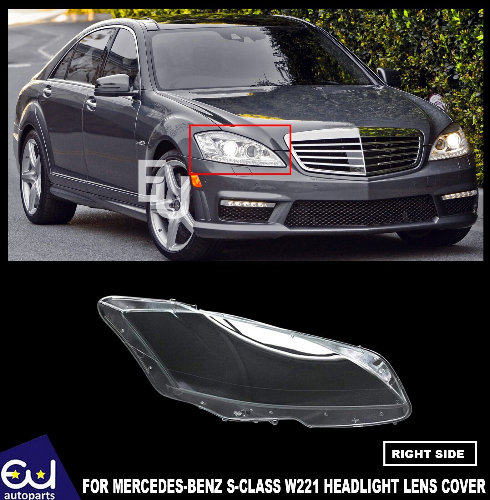 FOR MERCEDES S-CLASS W221 S430 S450 S550 2009-2013 RIGHT HEADLIGHT HEADLAMP LENS