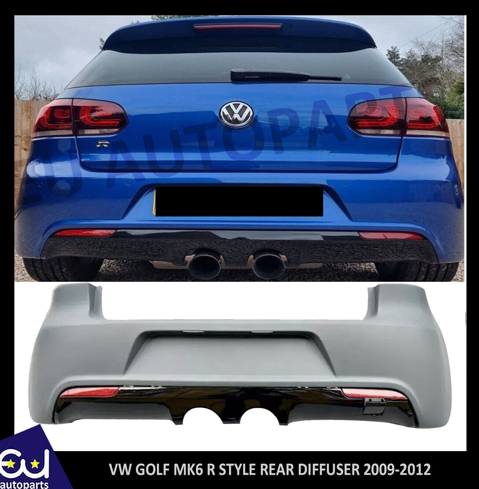 FOR VW GOLF MK6 REAR BUMPER DIFFUSER R20 TYPE BODY KITS 9-12 OEM FIT TDI GTI FSI