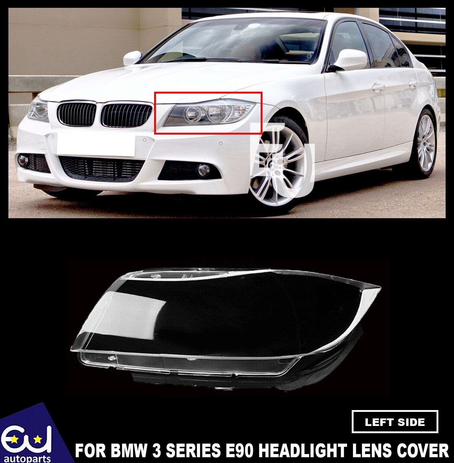 FOR BMW 3 E90 E91 LEFT SIDE FRONT HEADLIGHT HEADLAMP CLEAR LENS COVER 2005-2012