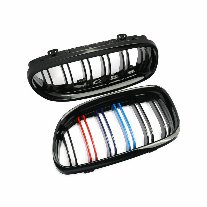 M COLOR BLACK TWIN BAR KIDNEY GRILLE GRILL FOR BMW 3 SERIES E90 E91 LCI 08-2011