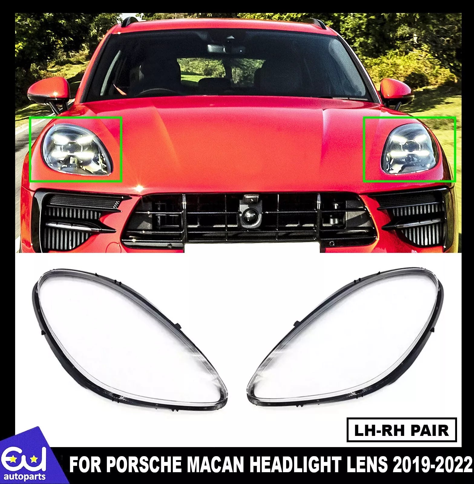 LEFT RIGHT SIDE PAIR HEADLIGHT LENS COVER LAMP FOR PORSCHE MACAN 2019-2022