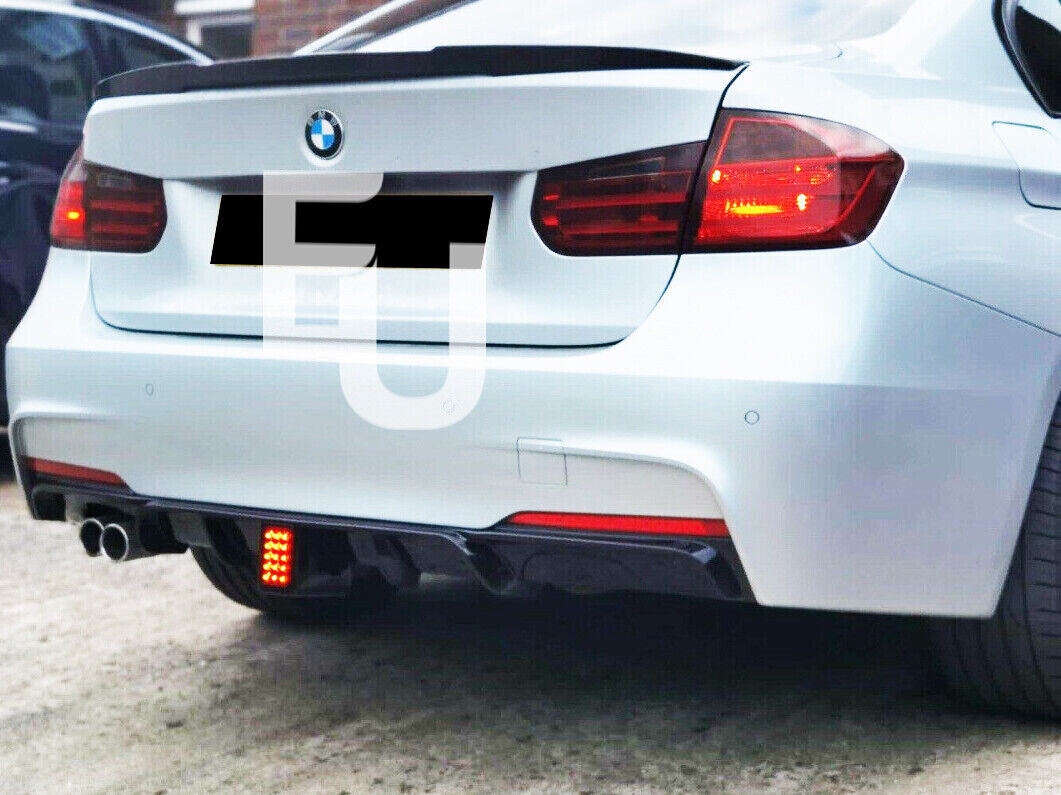 FOR BMW F30 F31 3 SERIES REAR DIFFUSER M SPORT TWIN EXHAUST GLOSS BLACK WITH LED