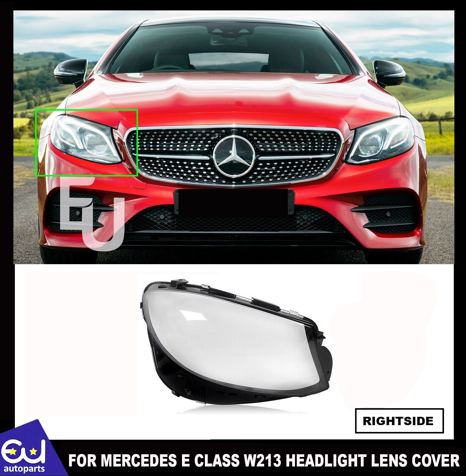 Right Headlight Lens Cover for Mercedes-Benz E-Class W213 2016–2020