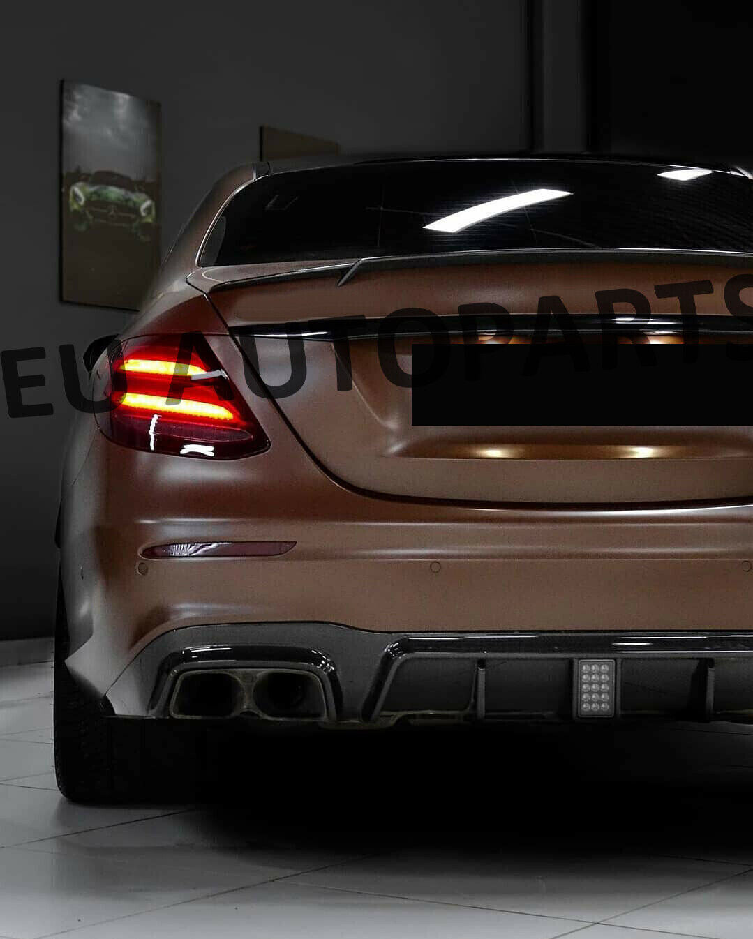 FOR MERCEDES BENZ E CLASS W213 REAR DIFFUSER AND TAIL PIPE F1 LOOK GLOSS BLACK