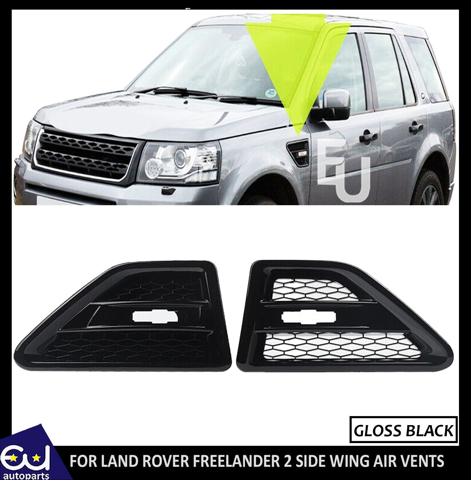 FOR FREELANDER 2 L359 PAIR GLOSS BLACK 2X SIDE WING AIR INTAKE GRILLE VENTS VENT