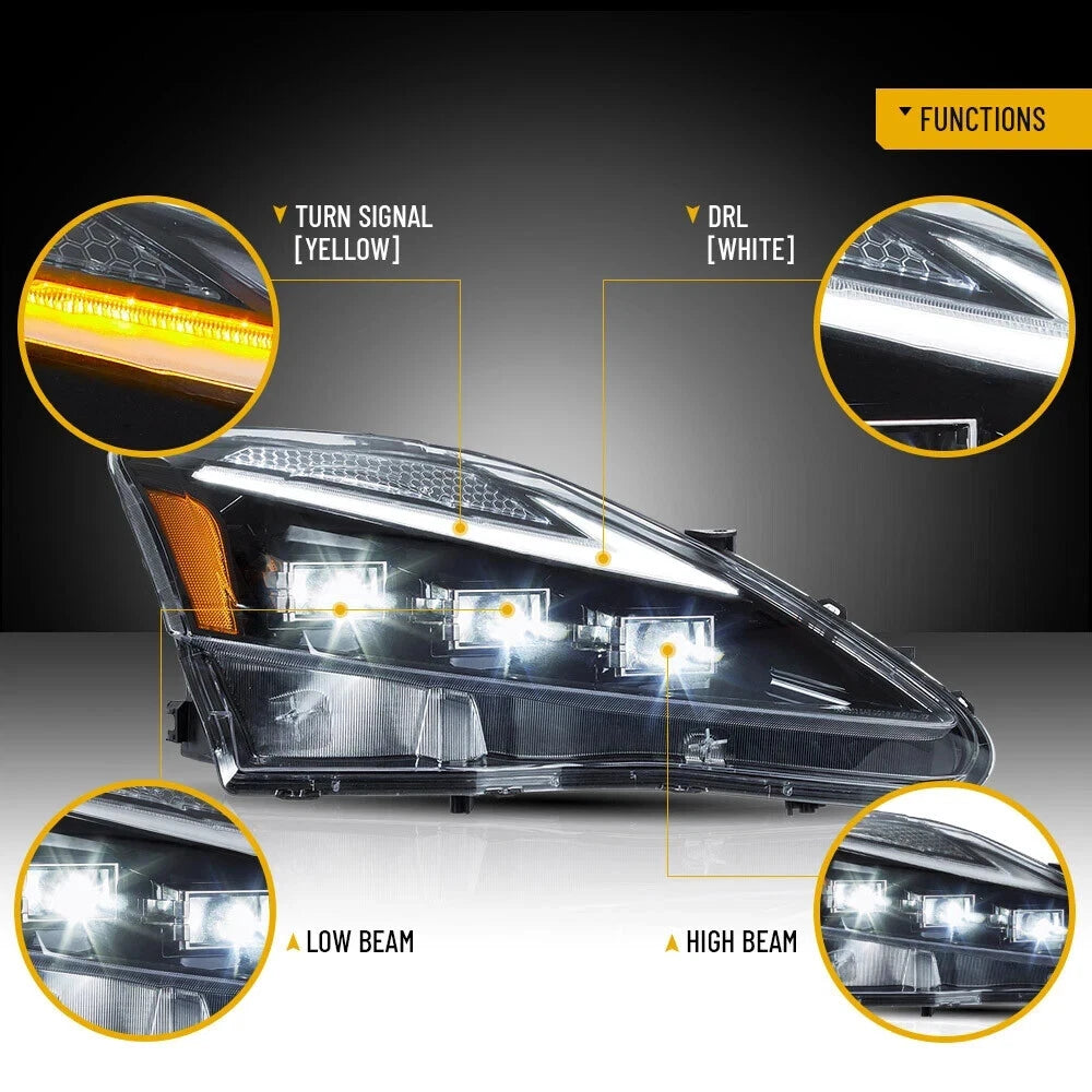 PAIR HEADLIGHTS PROJECTOR LED DRL FOR 2006-2013 LEXUS IS250 IS350 ISF W/STARTUP